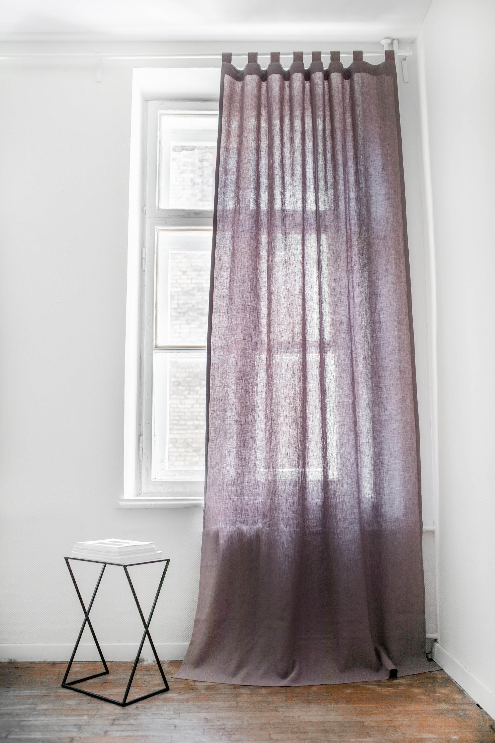 White Spacious Room WIth Dusty Lavender Tab Top Linen Curtains By AmourLinen
