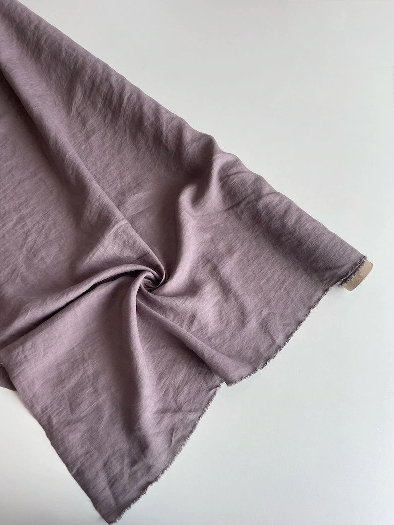 Layed Down Dusty Lavender Linen Fabric By AmourlInen