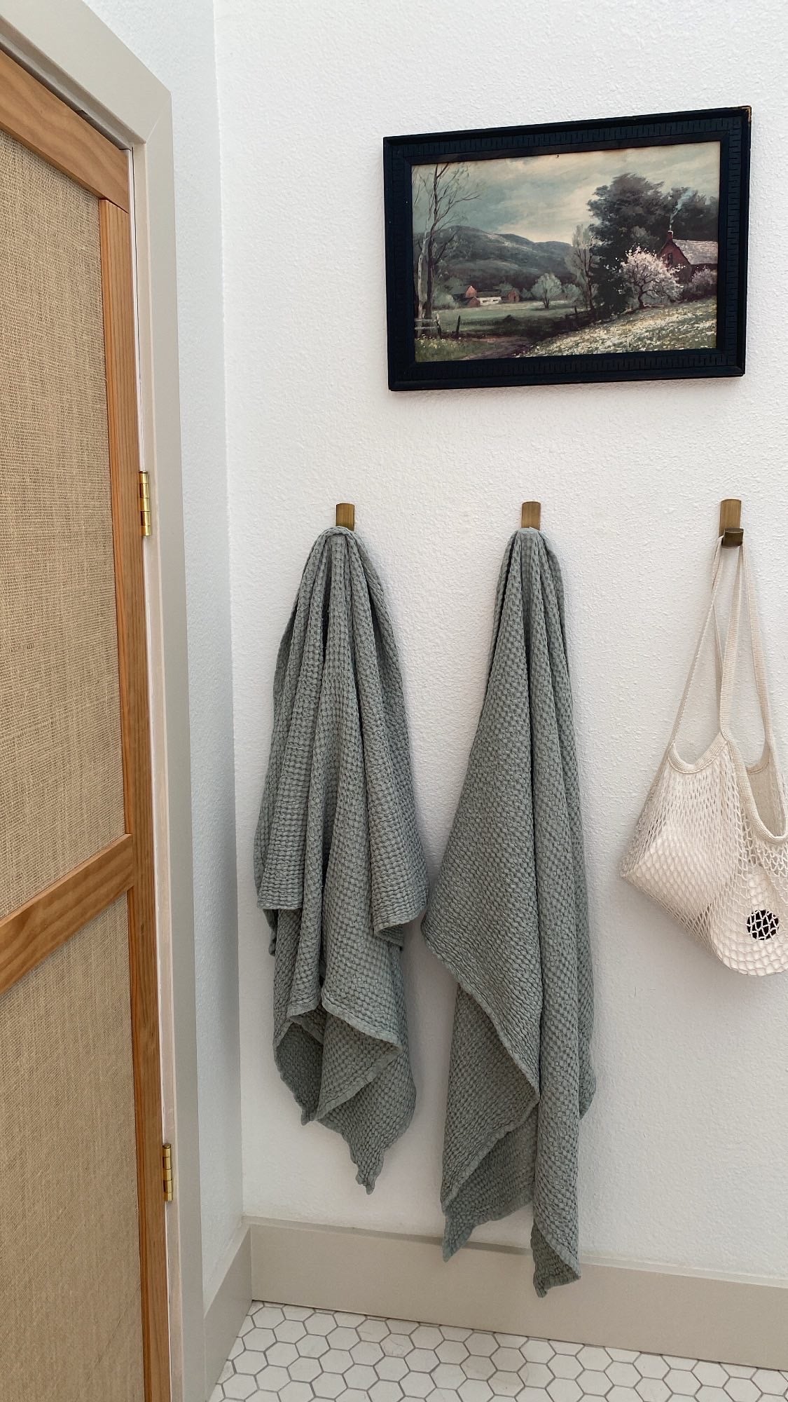 Linen waffle towel set in Sage Green (3 pcs)