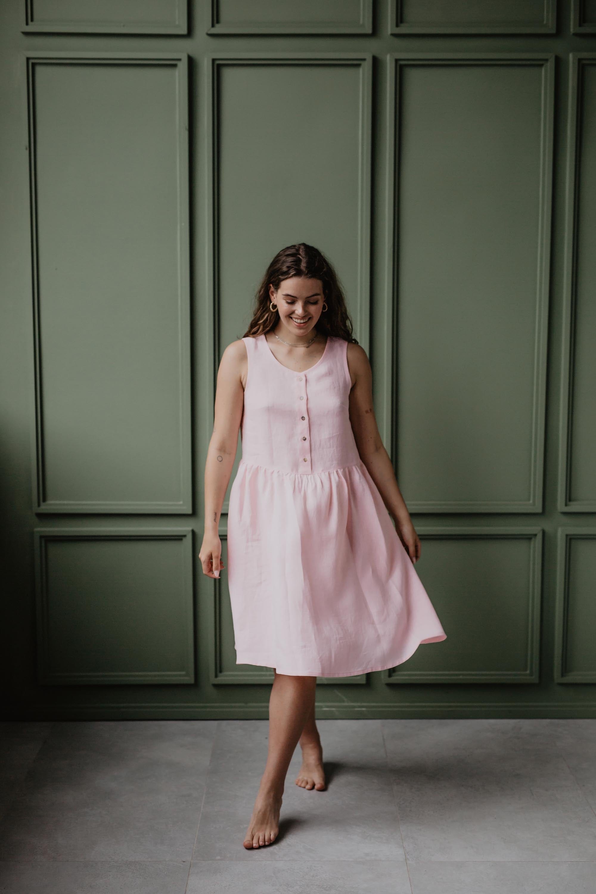 AmourLinen Linen dress Linen sleeveless summer dress HAZEL in Cotton Candy Linen sleeveless summer dress HAZEL in Cotton Candy