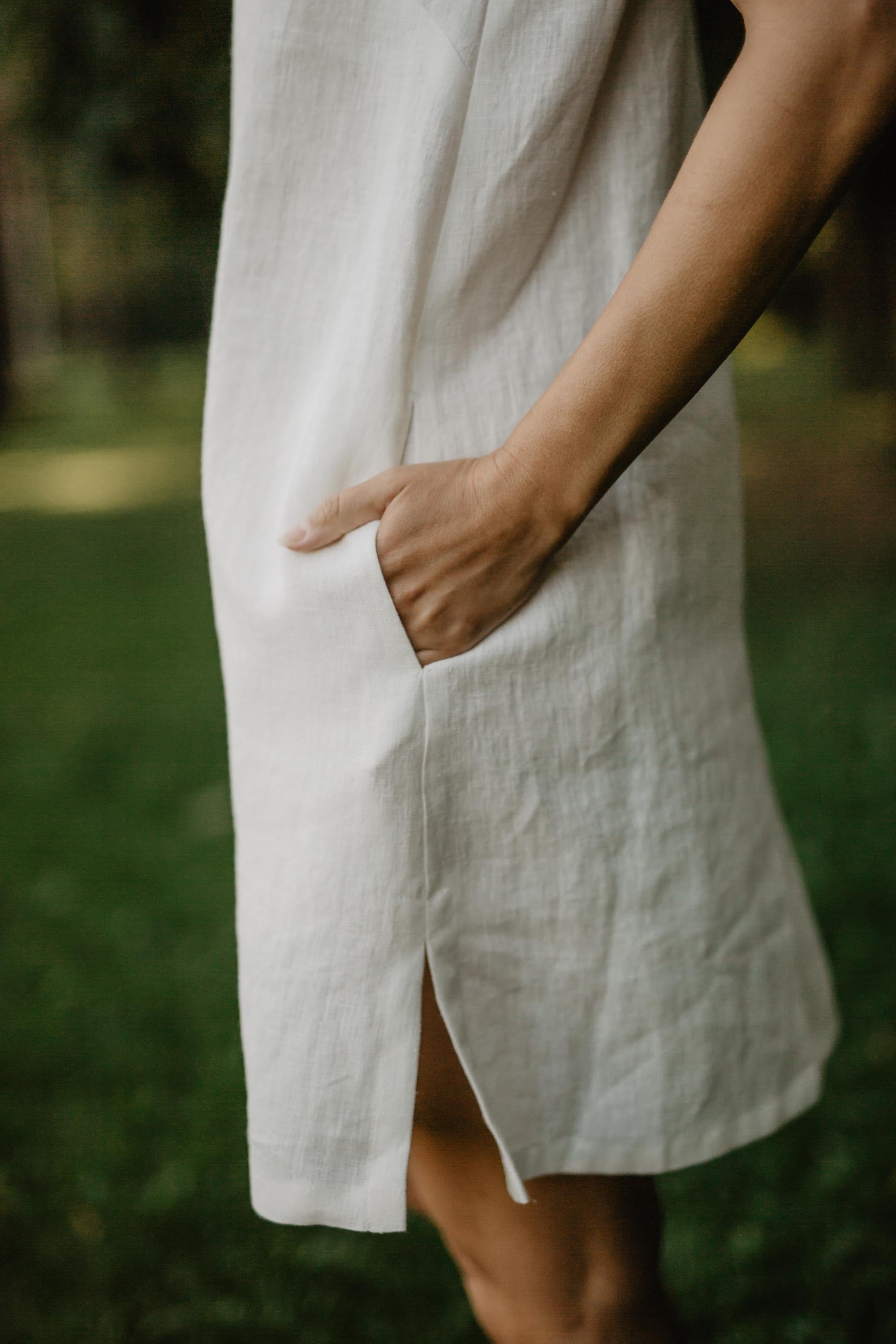 White linen slip clearance dress