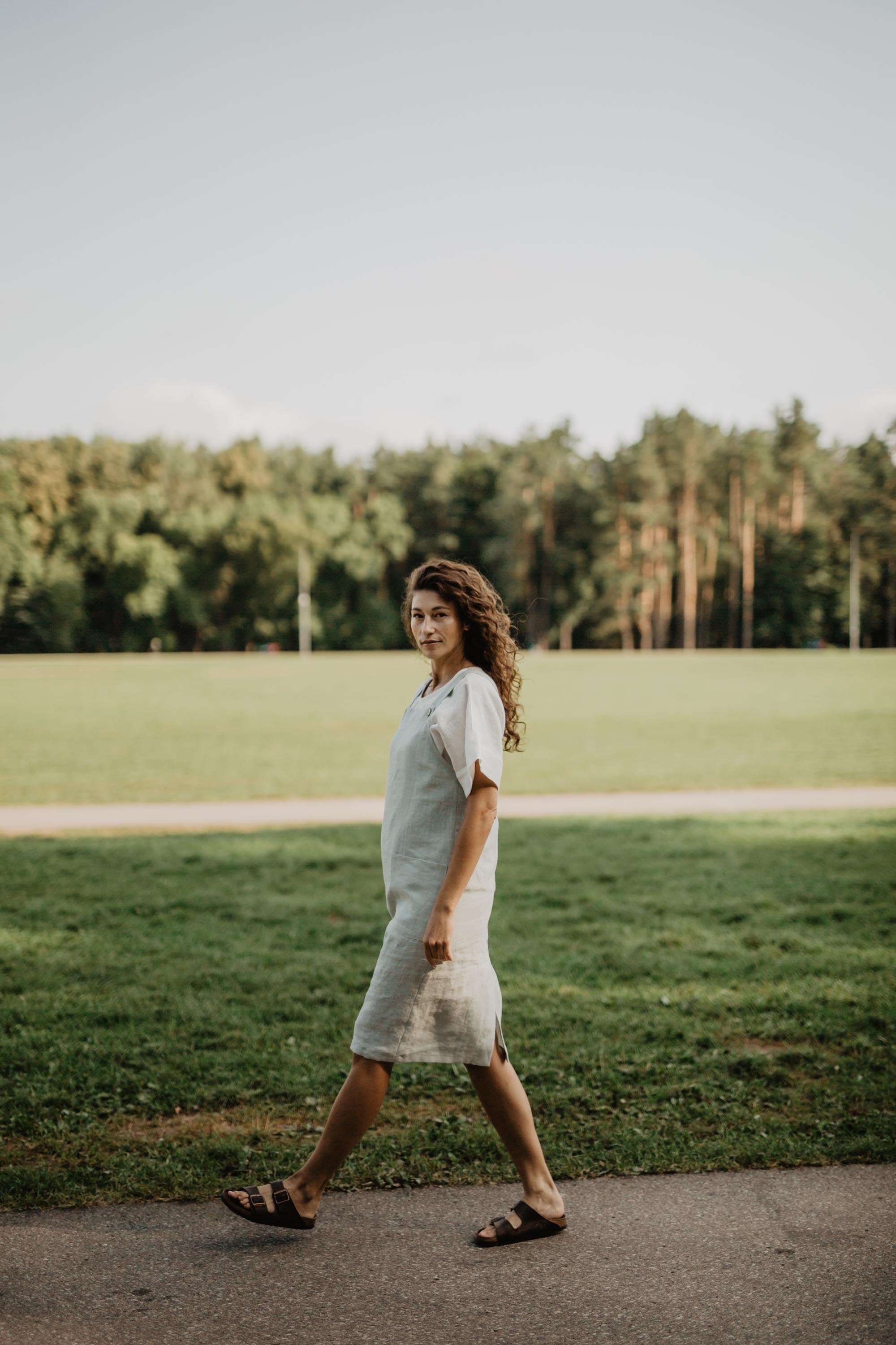 Linen apron dress JADE | AmourLinen | Linen Clothing