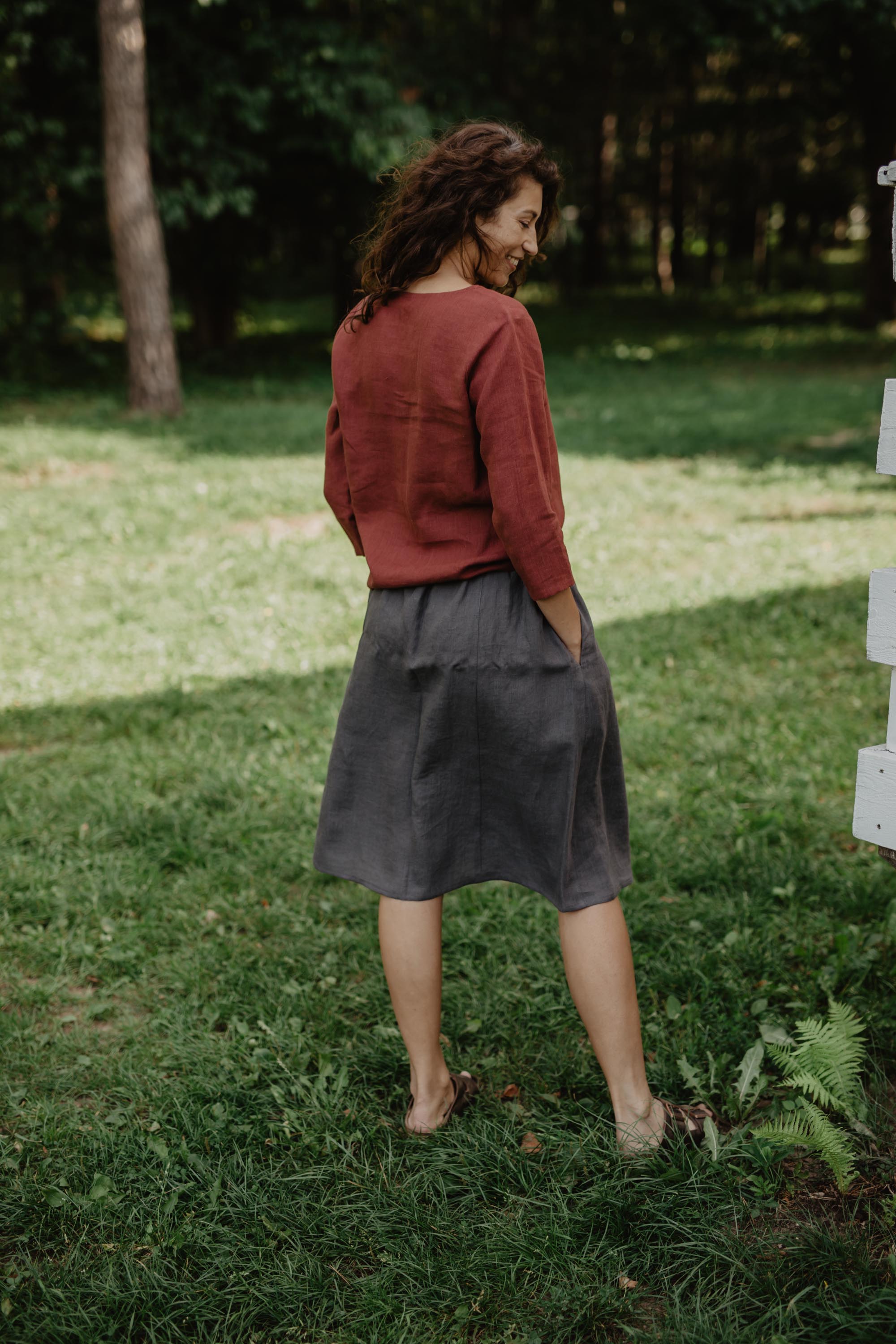 Riga linen top 3/4 sleeves XS/S Terracotta