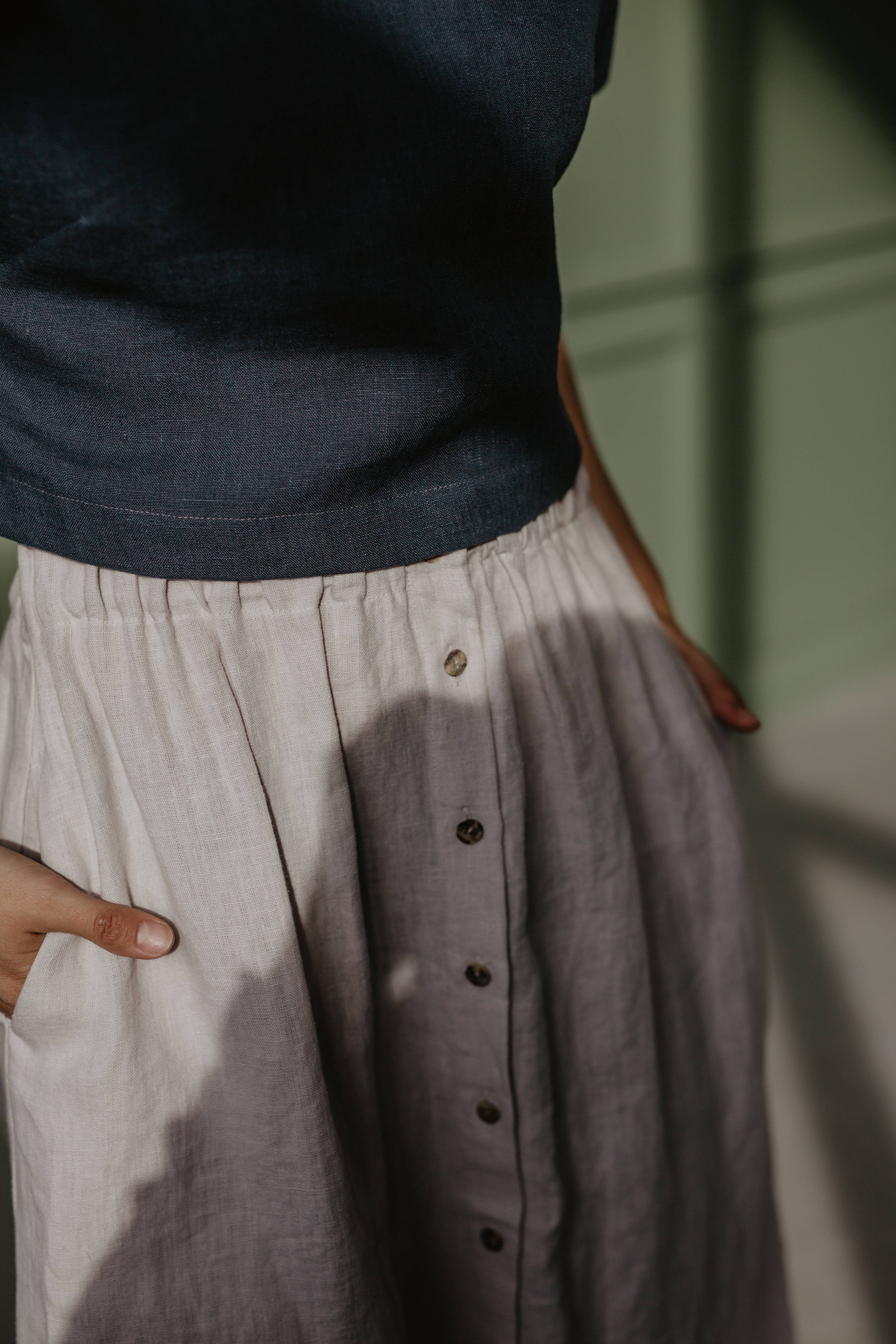 Linen skirt with buttons DAISY S Cream