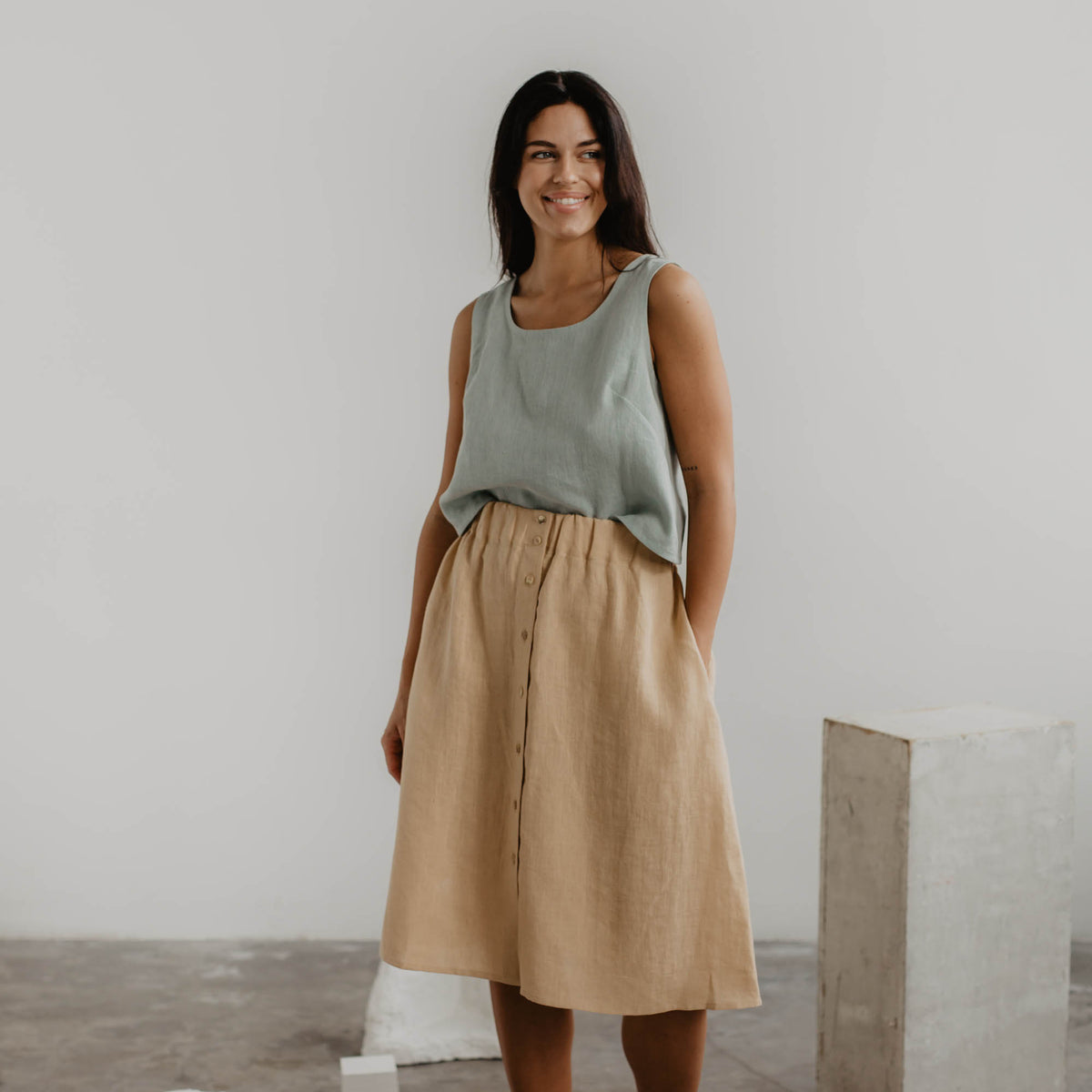 Linen skirt with buttons | | AmourLinen Linen Clothing DAISY