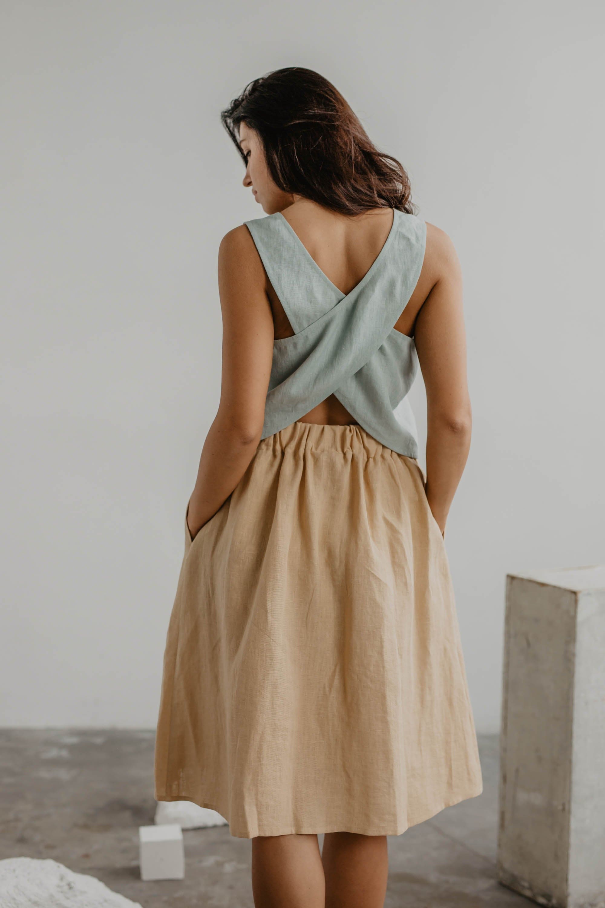 Beige linen outlet skirt