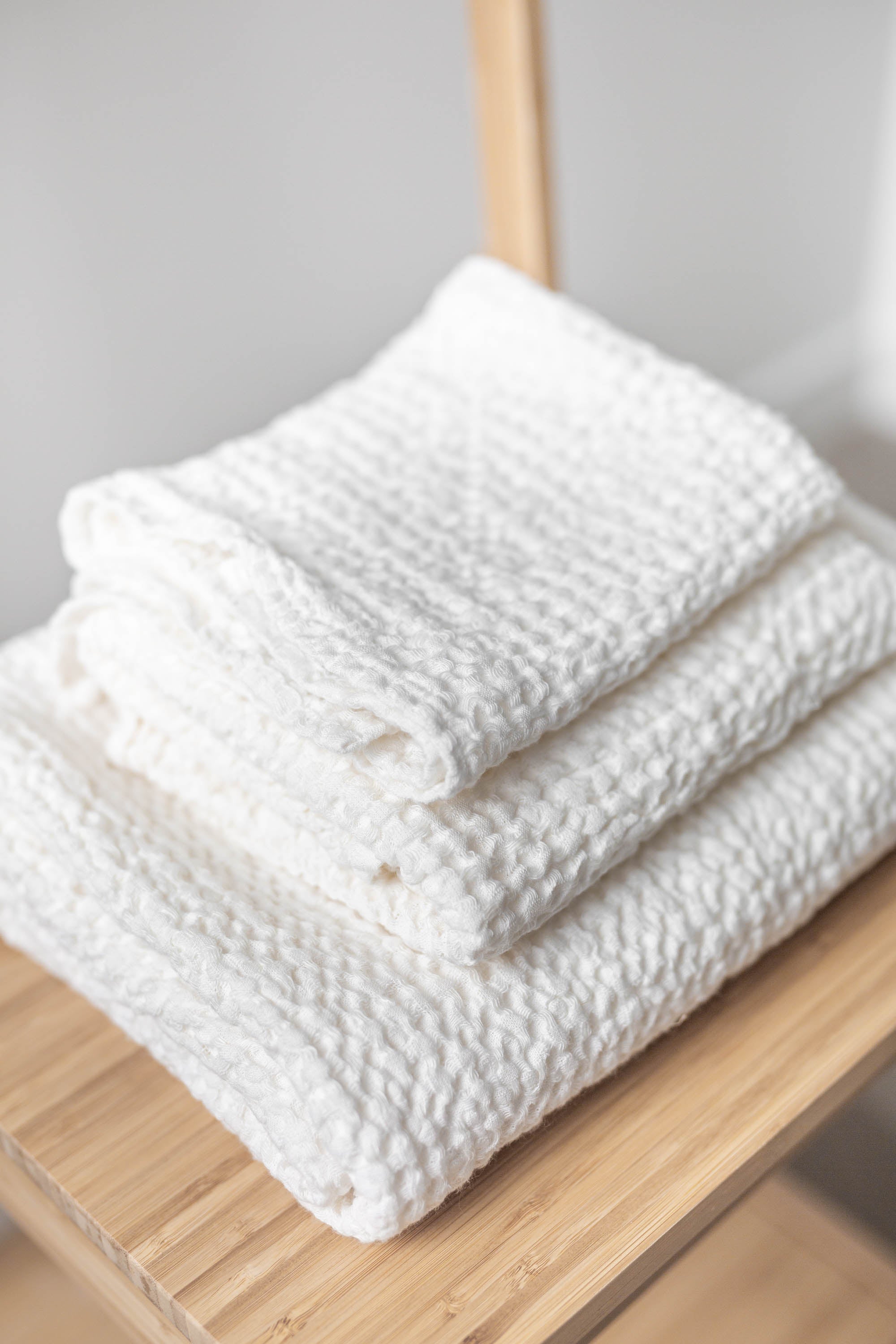 Linen waffle towel set in White (3 pcs)