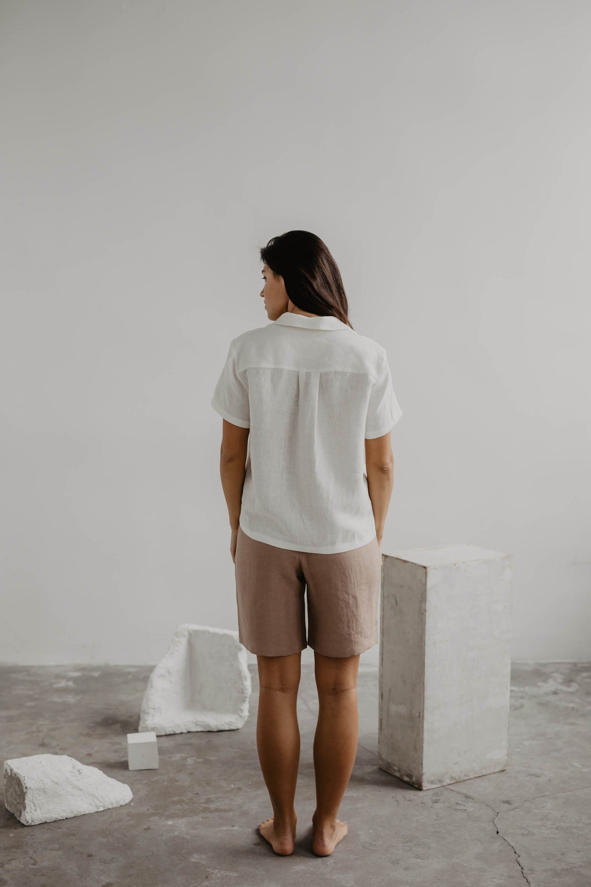 AmourLinen Linen bottom Long linen shorts MATILDA in Rosy Brown Long linen shorts MATILDA in Rosy Brown