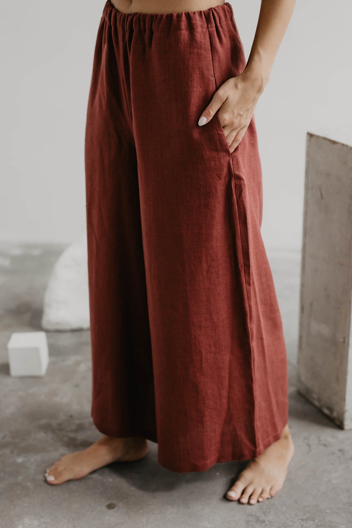 Isabella Wide Linen Pants - Duckegg