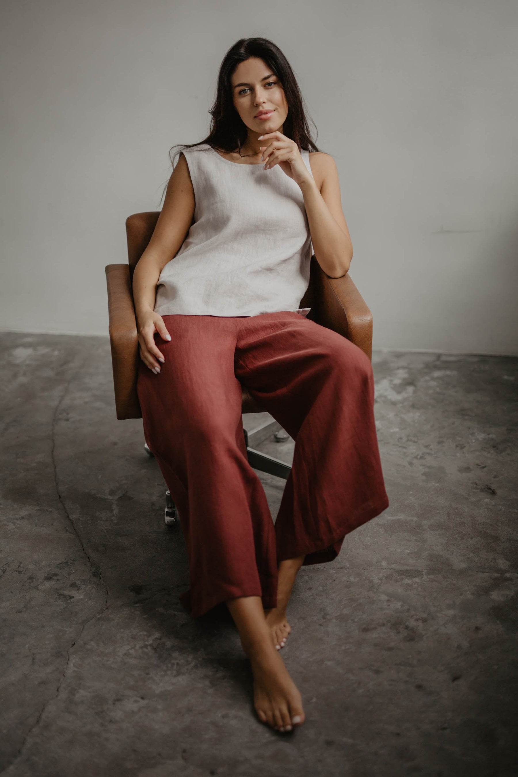 Isabella Wide Linen Pants - Sage