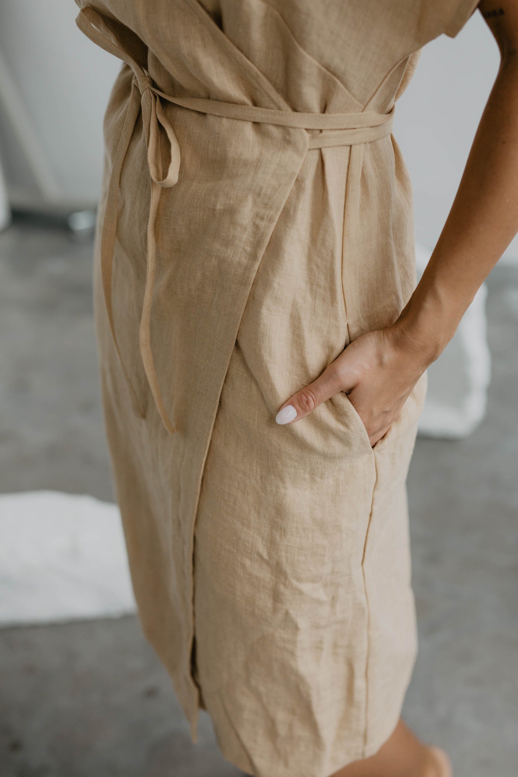 AmourLinen Linen dress Linen wrap dress OLIVIA in Mustard Linen wrap dress OLIVIA in Mustard