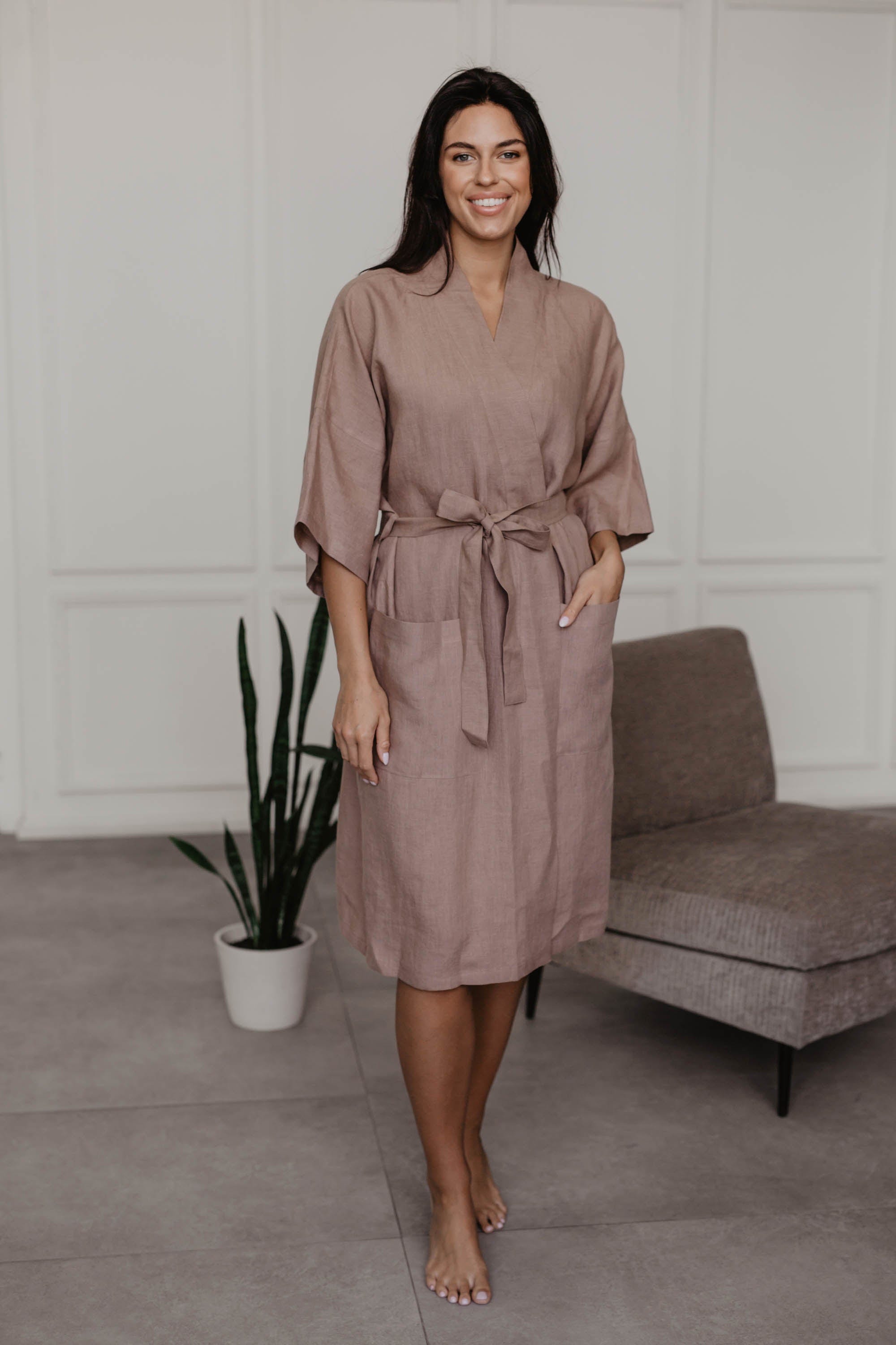 Womens linen 2024 dressing gown