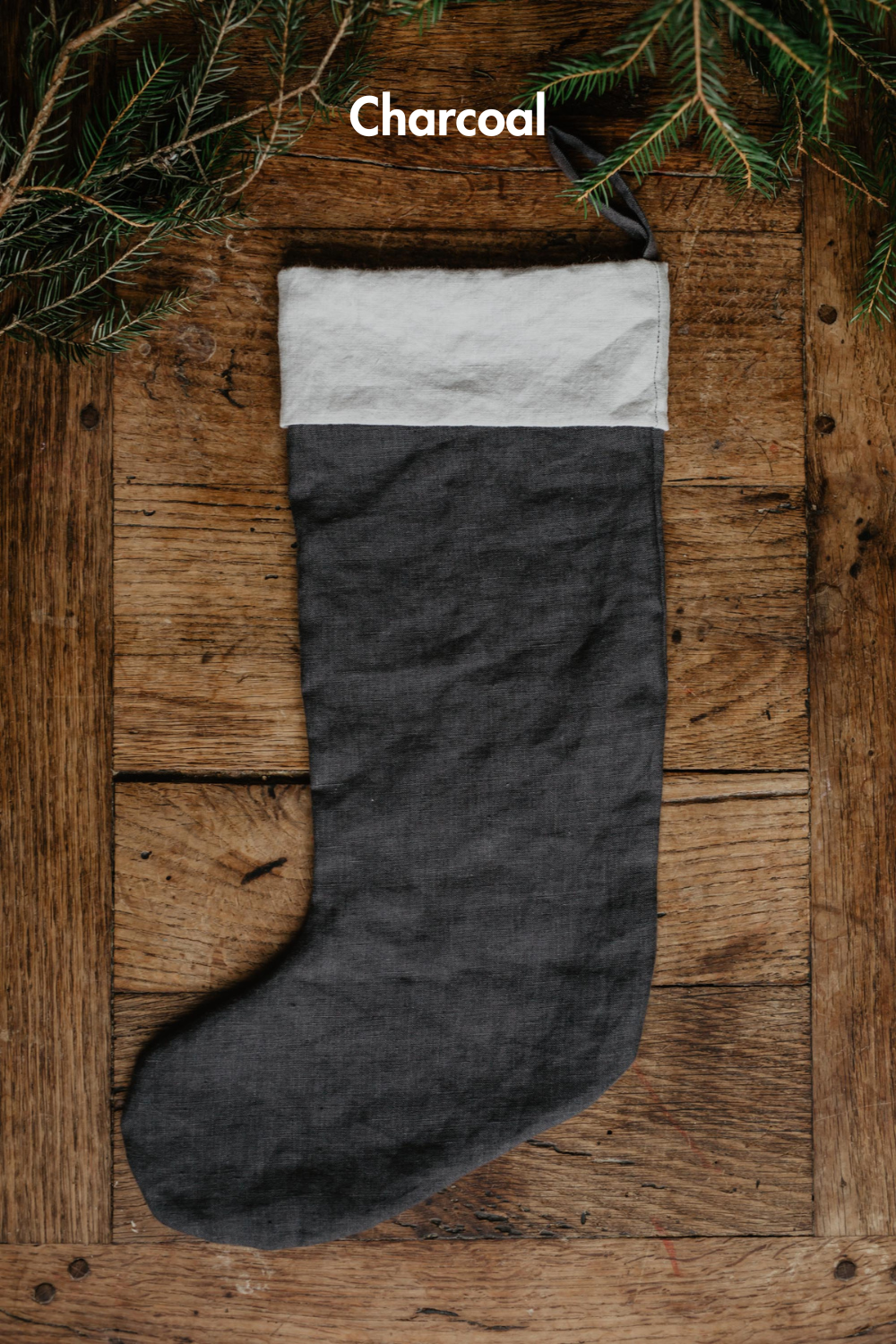 Black Linen Christmas Stocking By Amourlinen