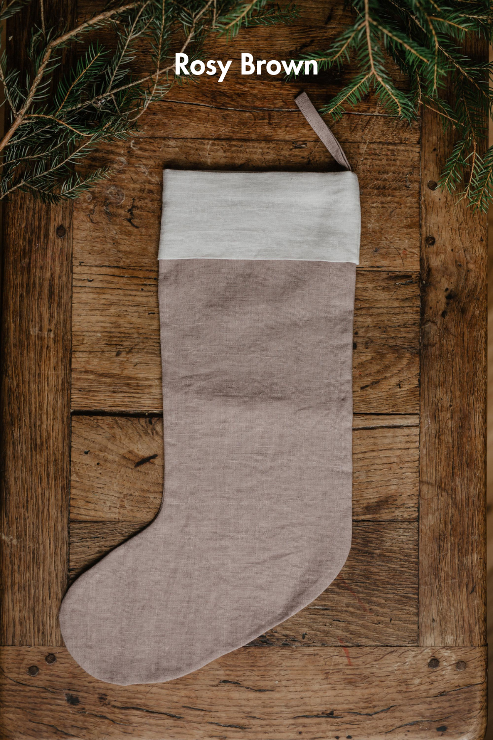 Brown Beige Linen Christmas Stocking By Amourlinen