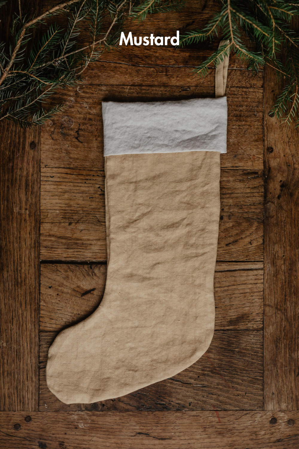 Yellow Beige Linen Christmas Stocking By Amourlinen
