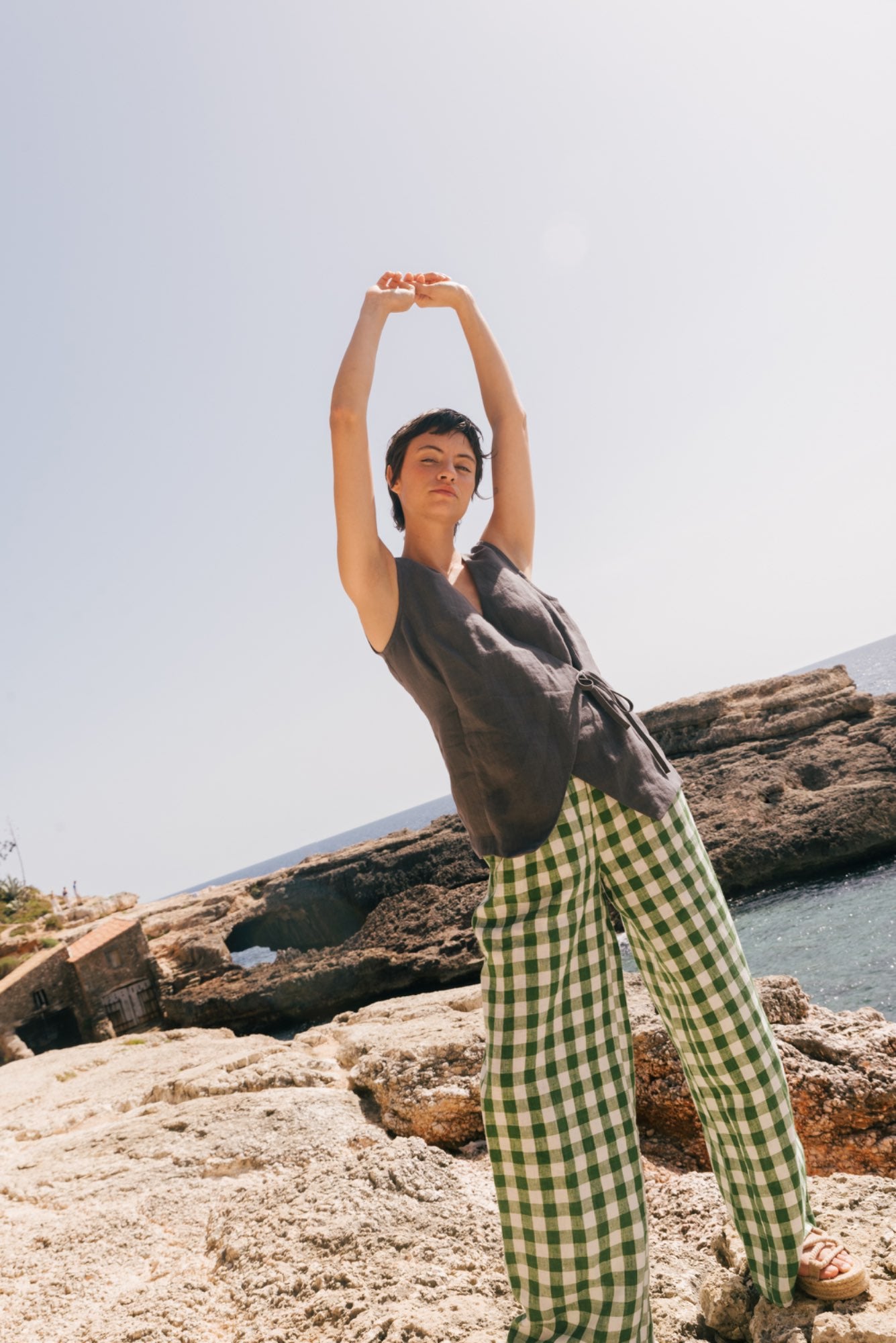 BLANCA sleeveless linen top in Charcoal