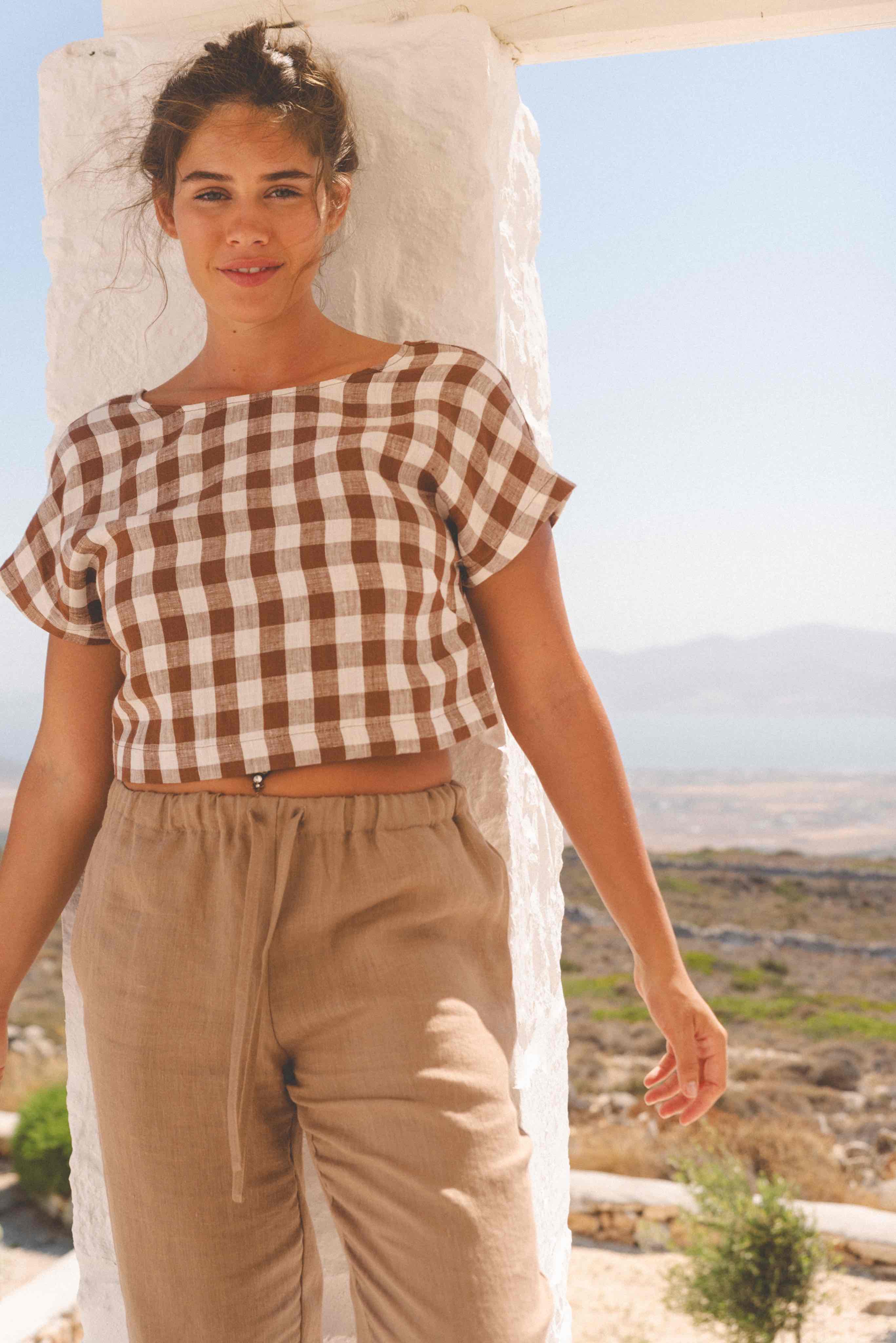 LISA crop top in Mocha Gingham