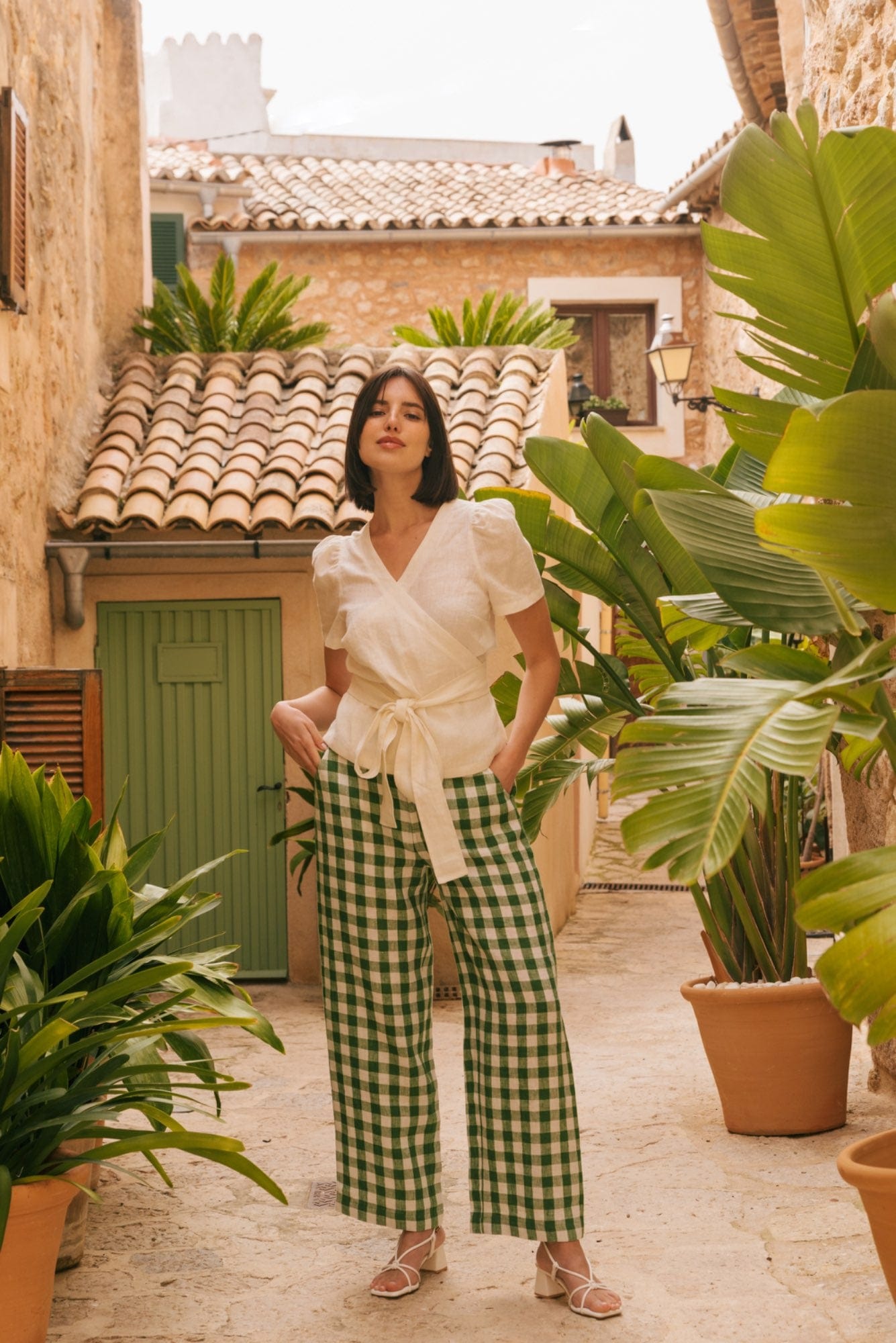 AmourLinen Linen pants L / Green Gingham Barbora straight linen pants L Green Gingham Barbora straight linen pants L Green Gingham