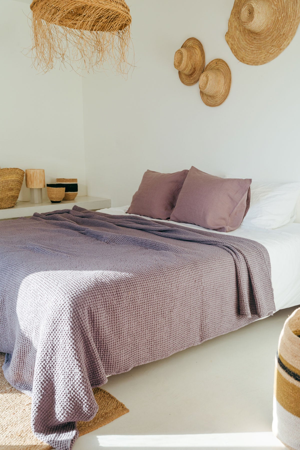 Linen waffle blanket in Dusty Lavender