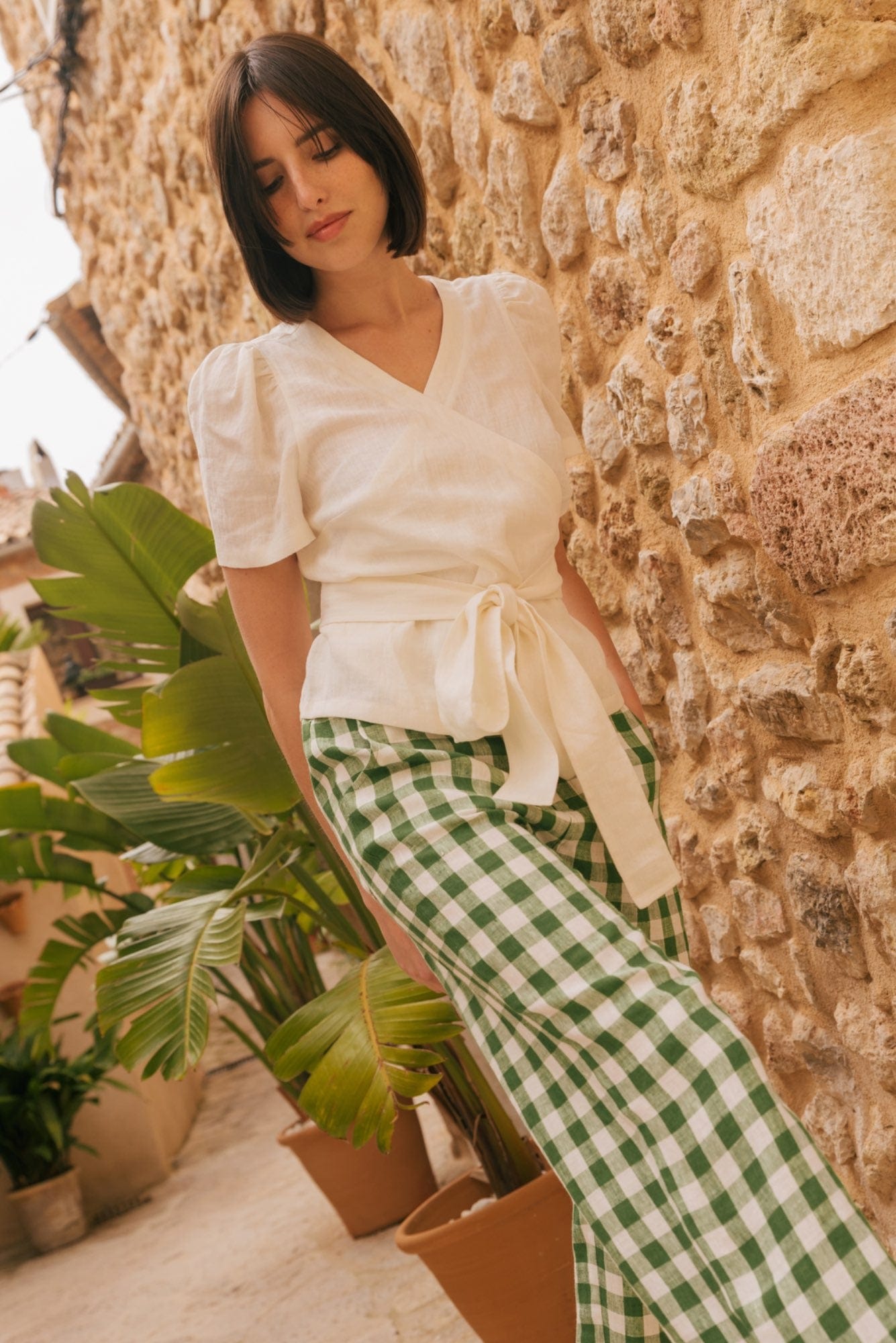 AmourLinen Linen pants L / Green Gingham Barbora straight linen pants L Green Gingham Barbora straight linen pants L Green Gingham