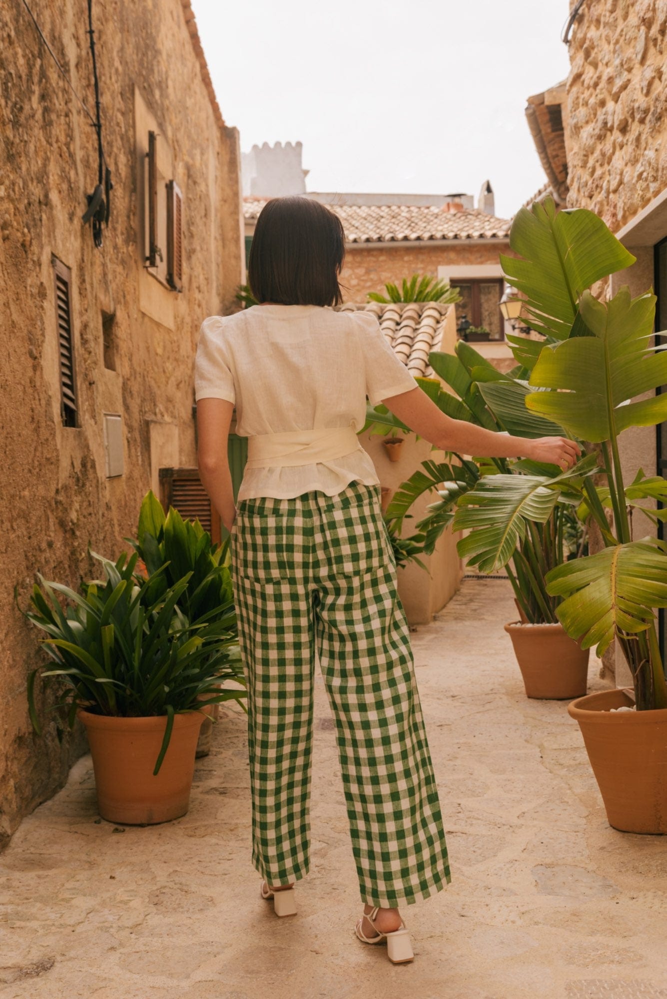 AmourLinen Linen pants L / Green Gingham Barbora straight linen pants L Green Gingham Barbora straight linen pants L Green Gingham