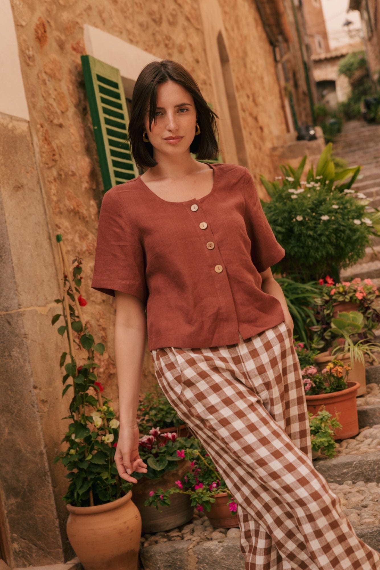 AmourLinen Linen pants M / Terracotta Barbora straight linen pants M Cream Barbora straight linen pants M Cream