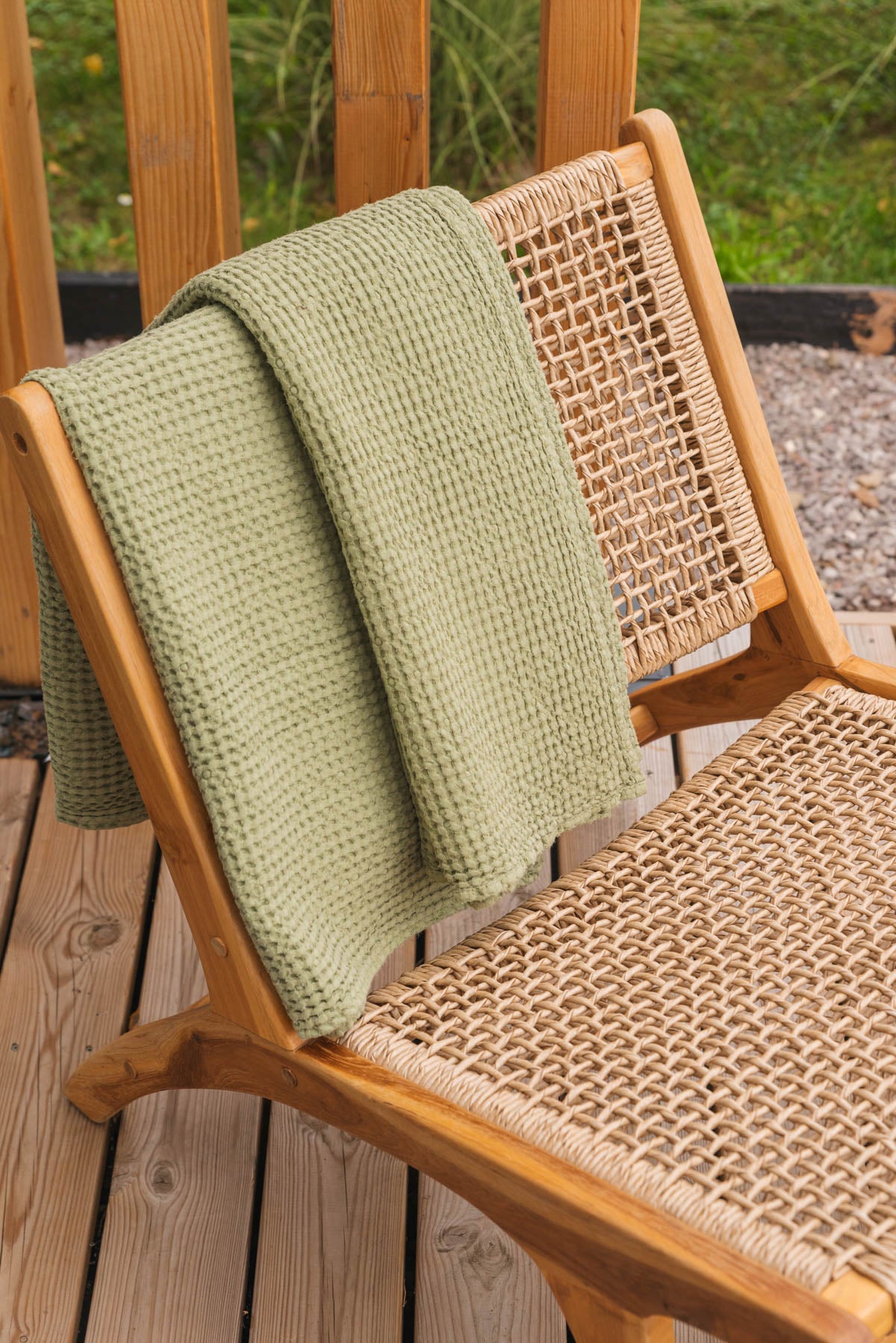 Linen waffle towel set in Moss Green (3 pcs)