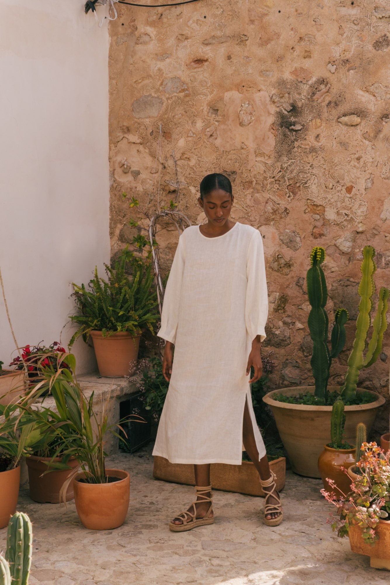 AMALIA long-length linen dress in White