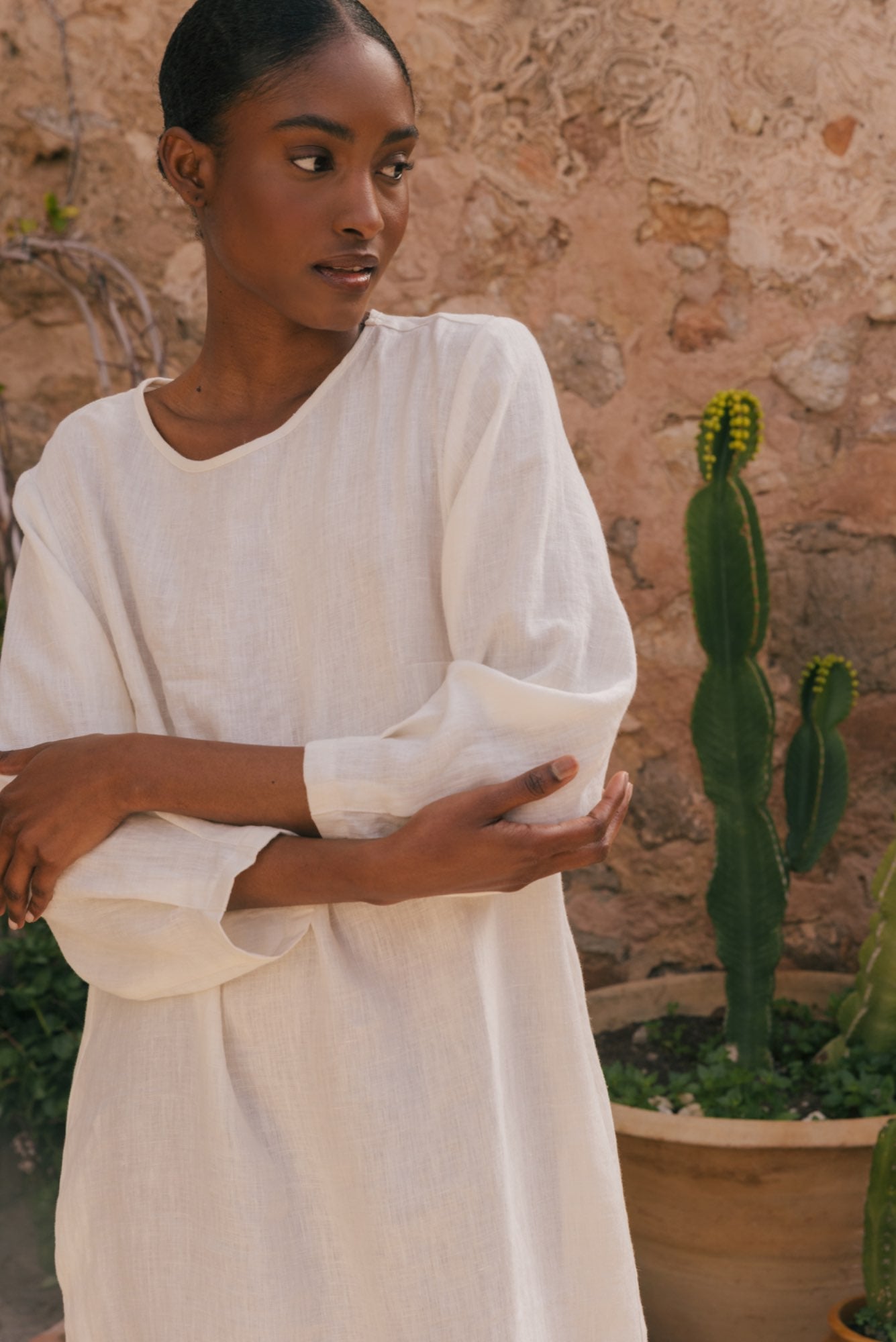 AMALIA long-length linen dress in White