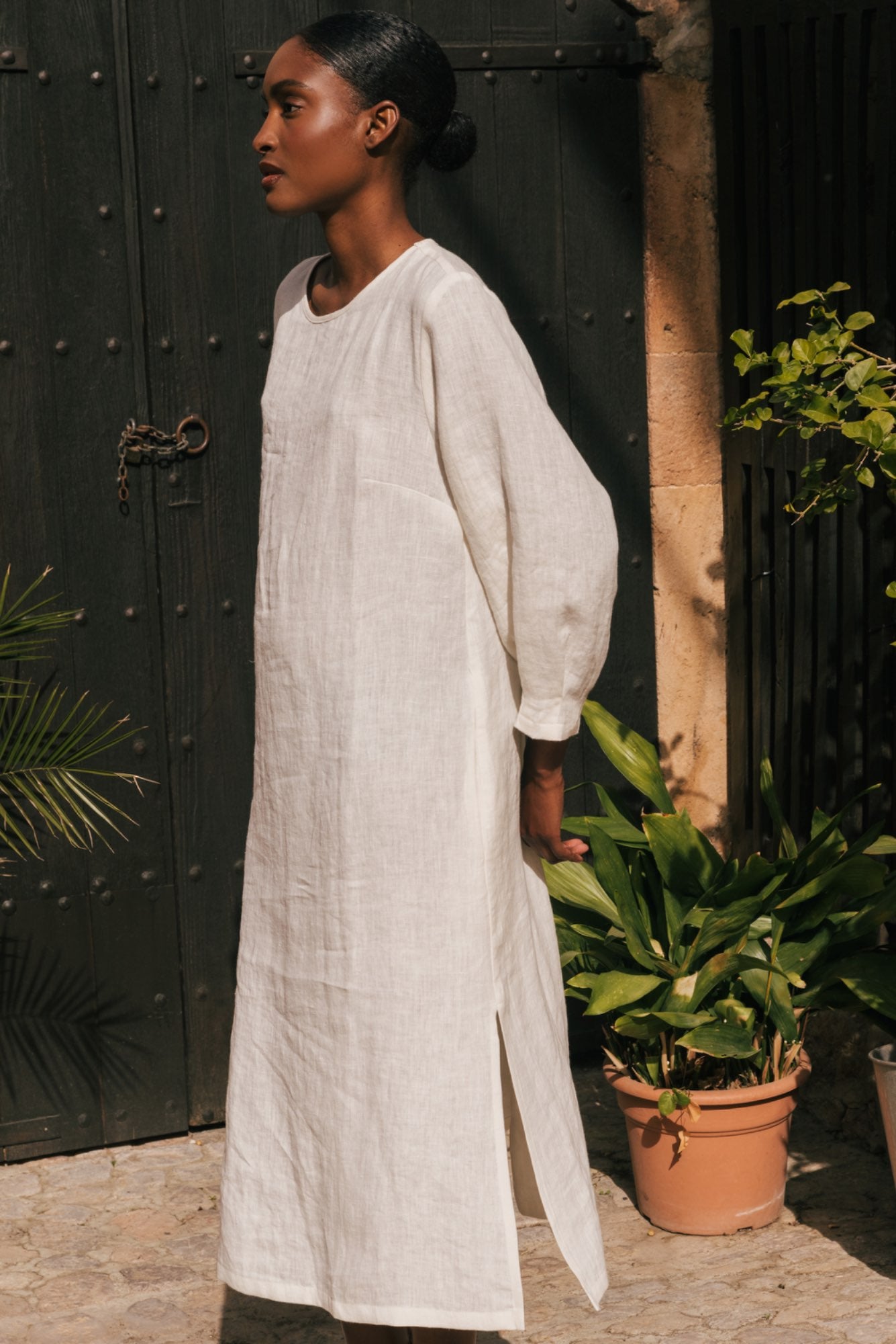 AMALIA long-length linen dress in White