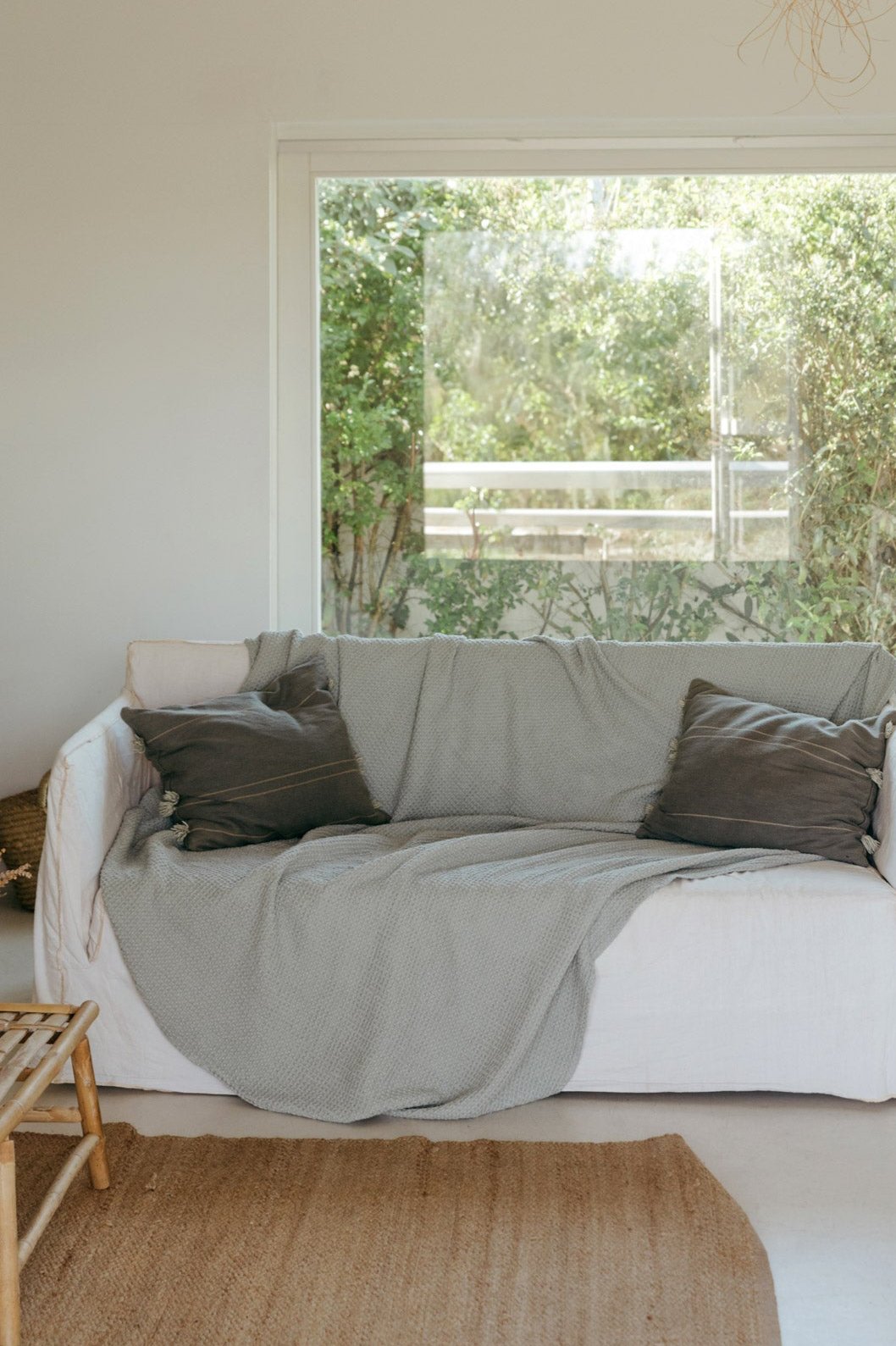 Linen waffle blanket in Sage Green