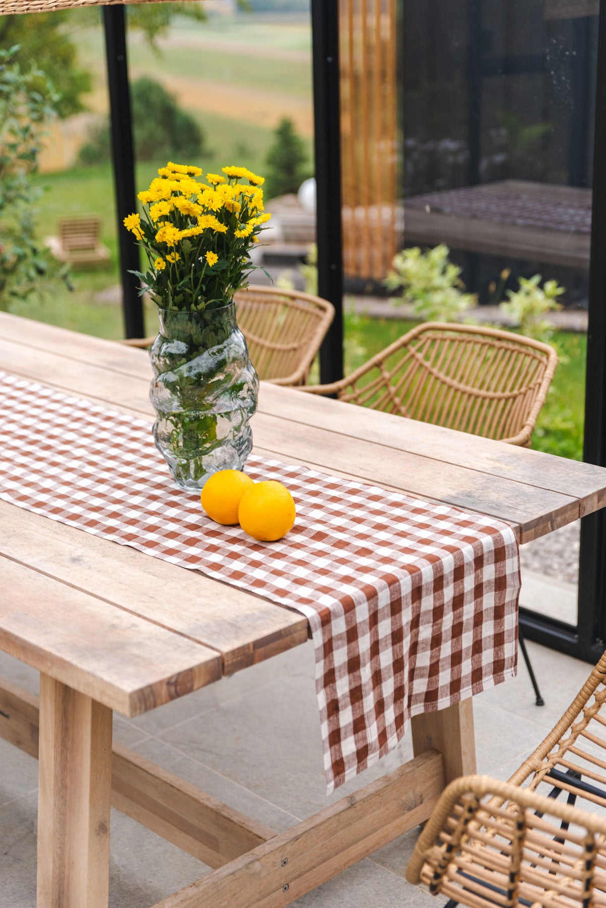 Linen table runner - 16x98"/ 40x250 cm/ Mocha Gingham