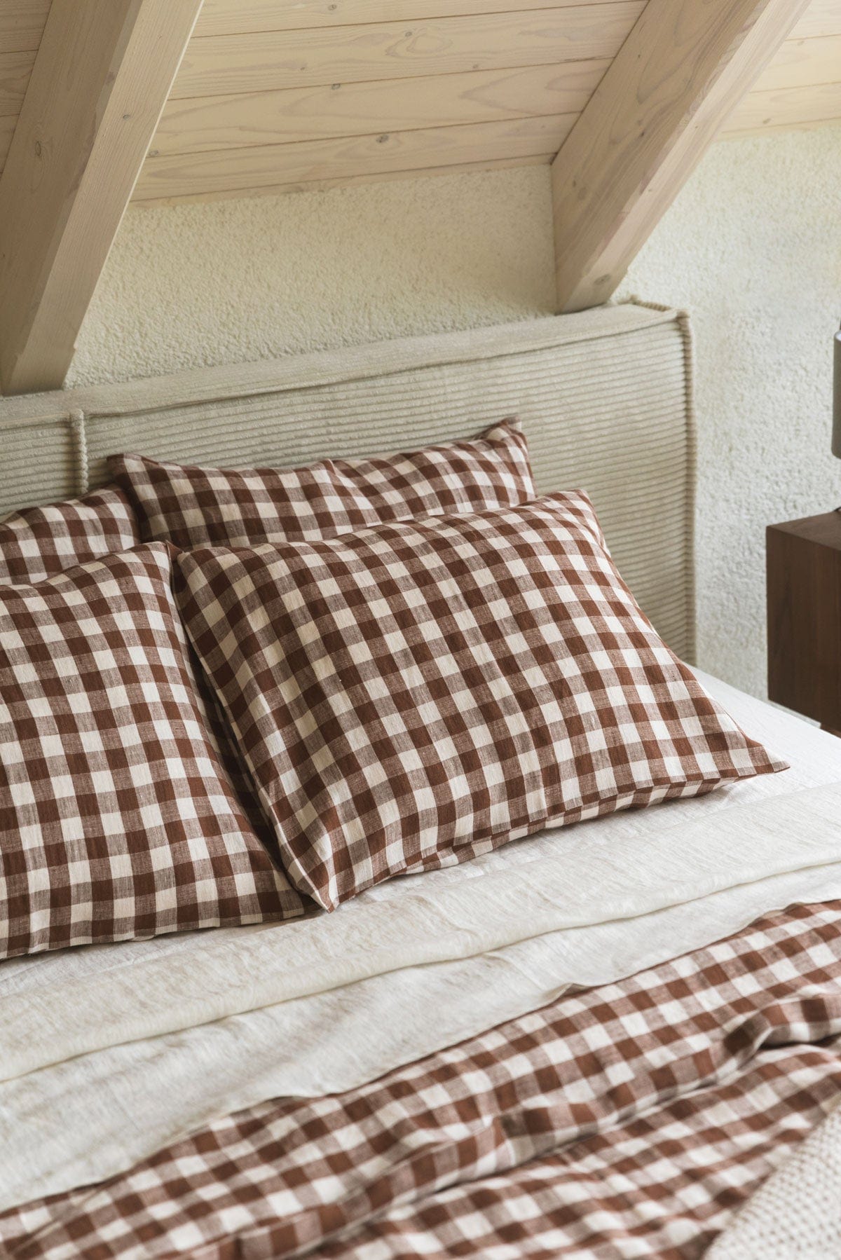 AmourLinen Linen bedding set Linen bedding set in Mocha Gingham Linen bedding set in Mocha Gingham
