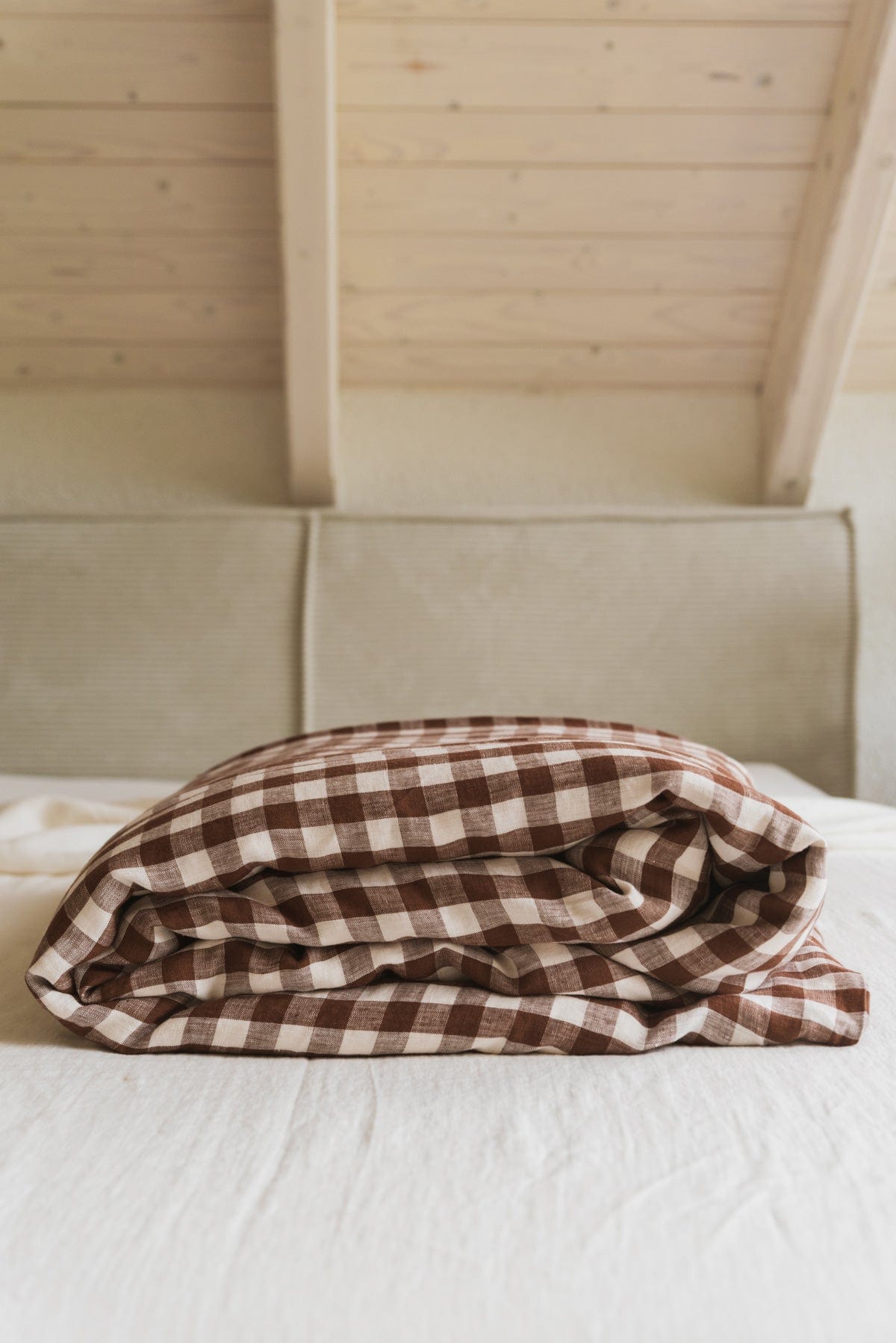 AmourLinen Linen duvet cover Linen duvet cover in Mocha Gingham Mocha Gingham linen duvet cover | AmourLinen