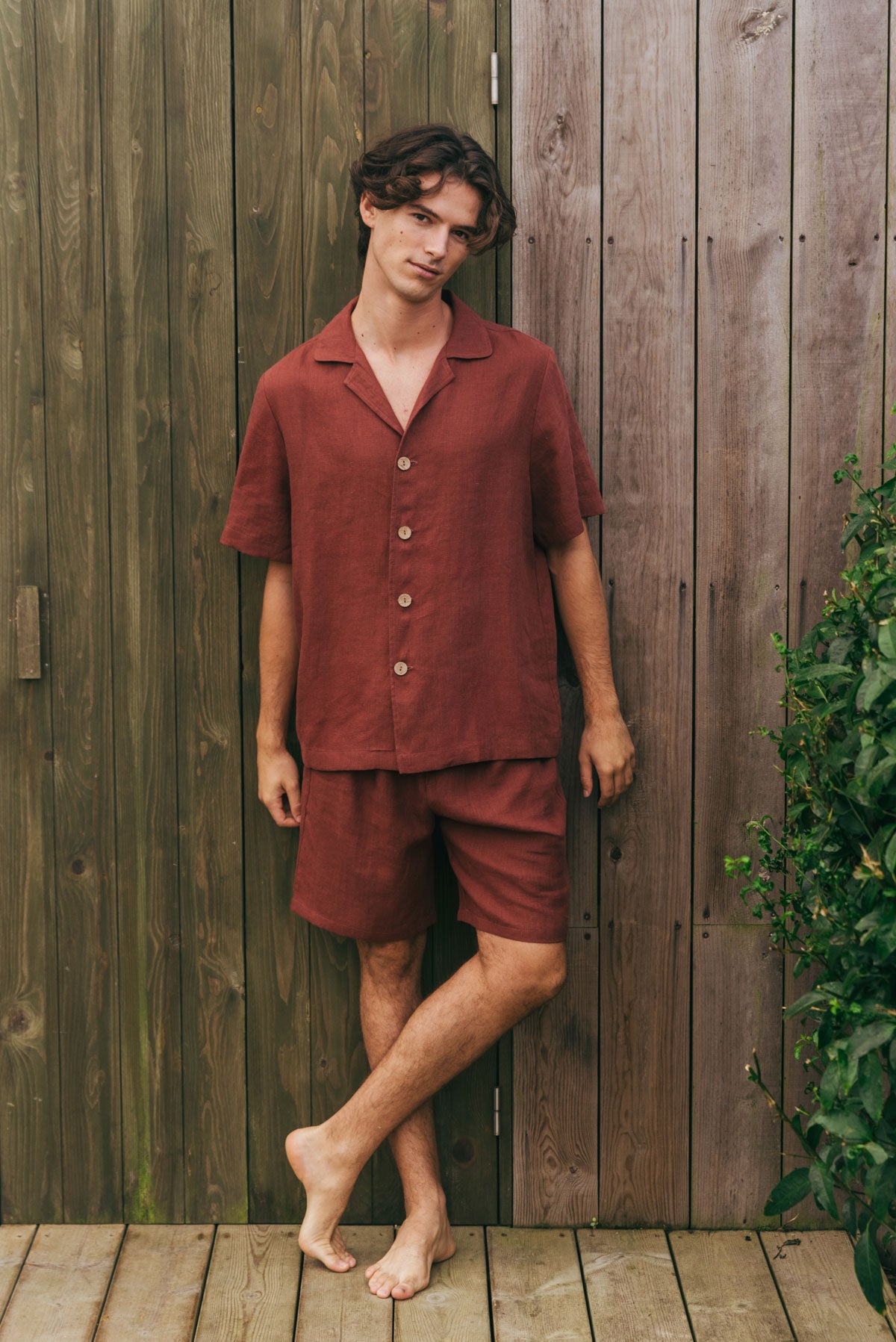 Linen loungewear shorts set ASPEN in Terracotta