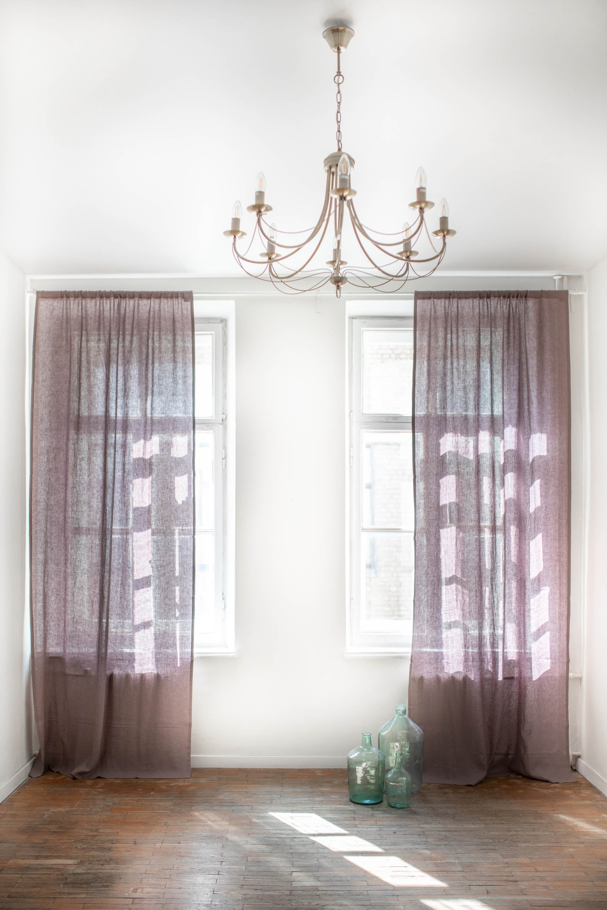 Rod pocket linen curtain in Dusty Lavender