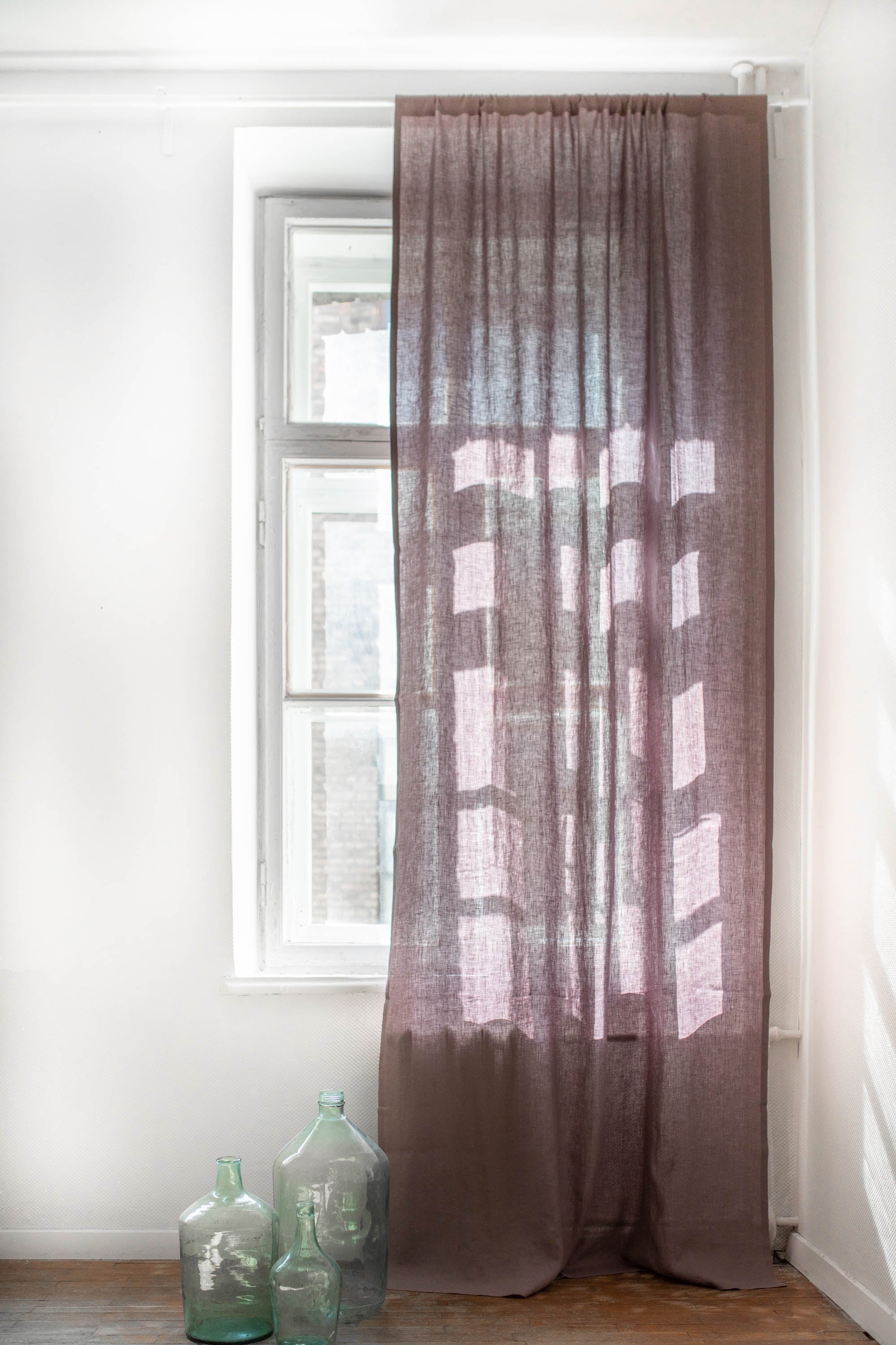 Rod pocket linen curtain in Dusty Lavender