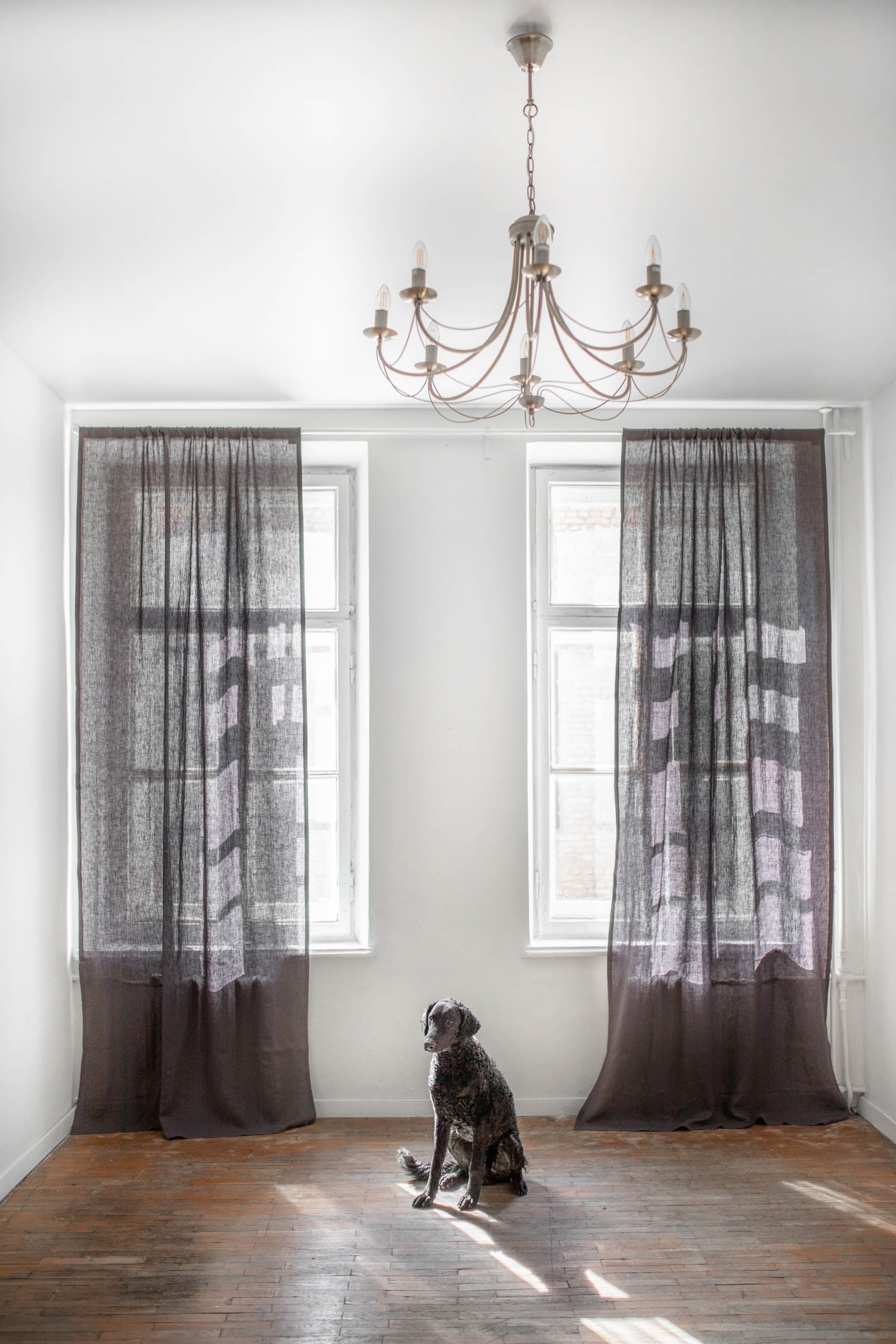 Tab top linen curtain in Charcoal