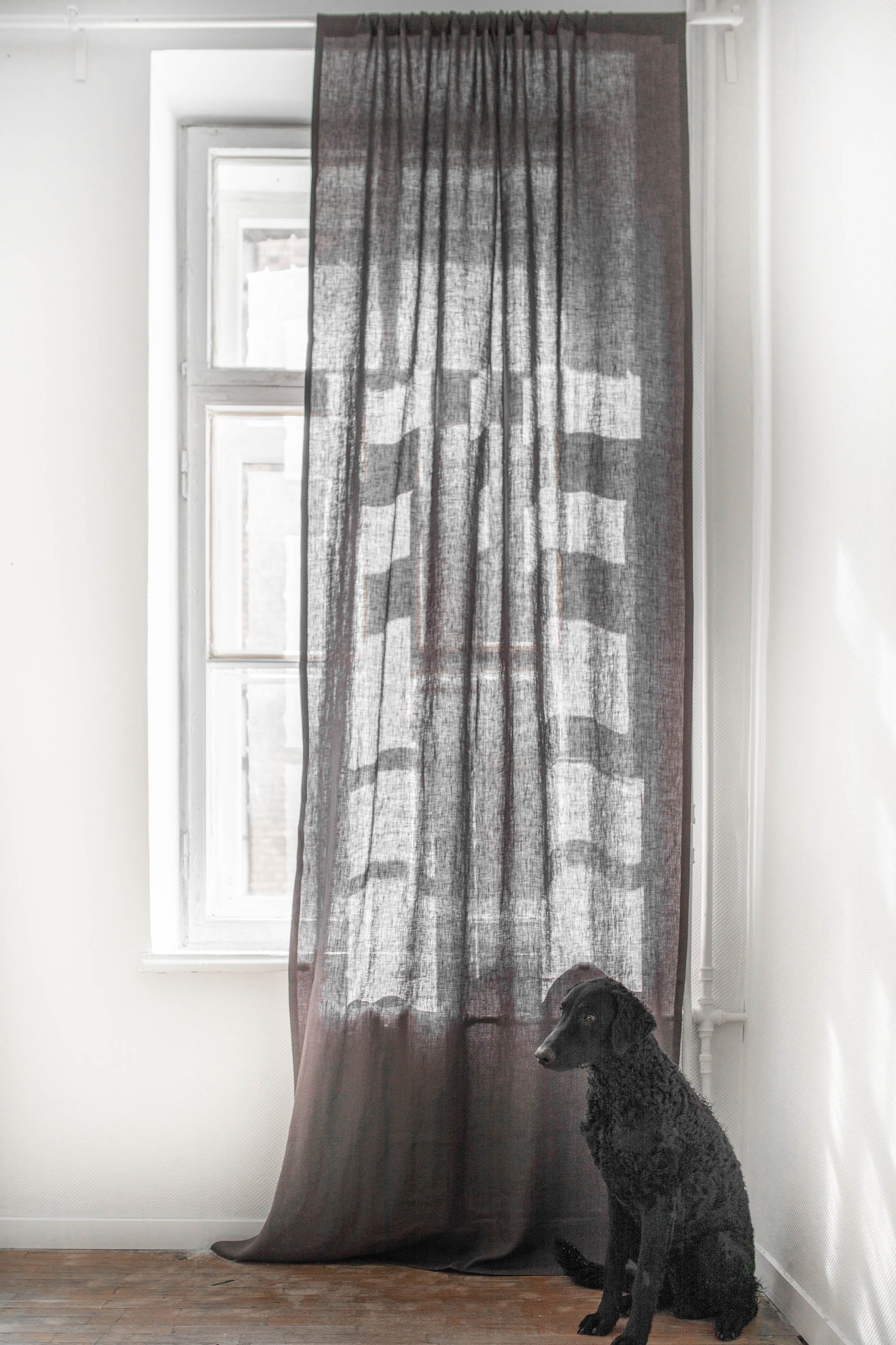 Tab top linen curtain in Charcoal