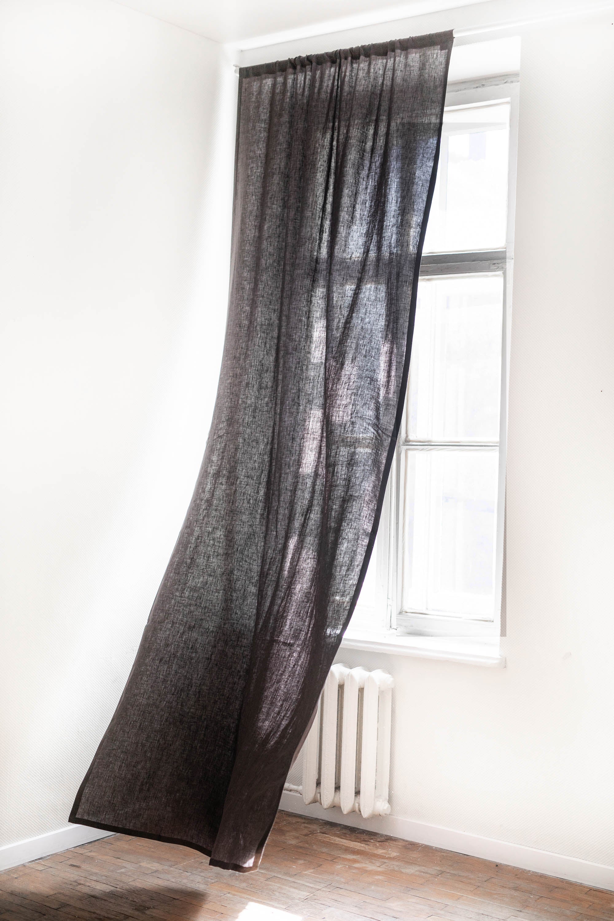 Tab top linen curtain in Charcoal