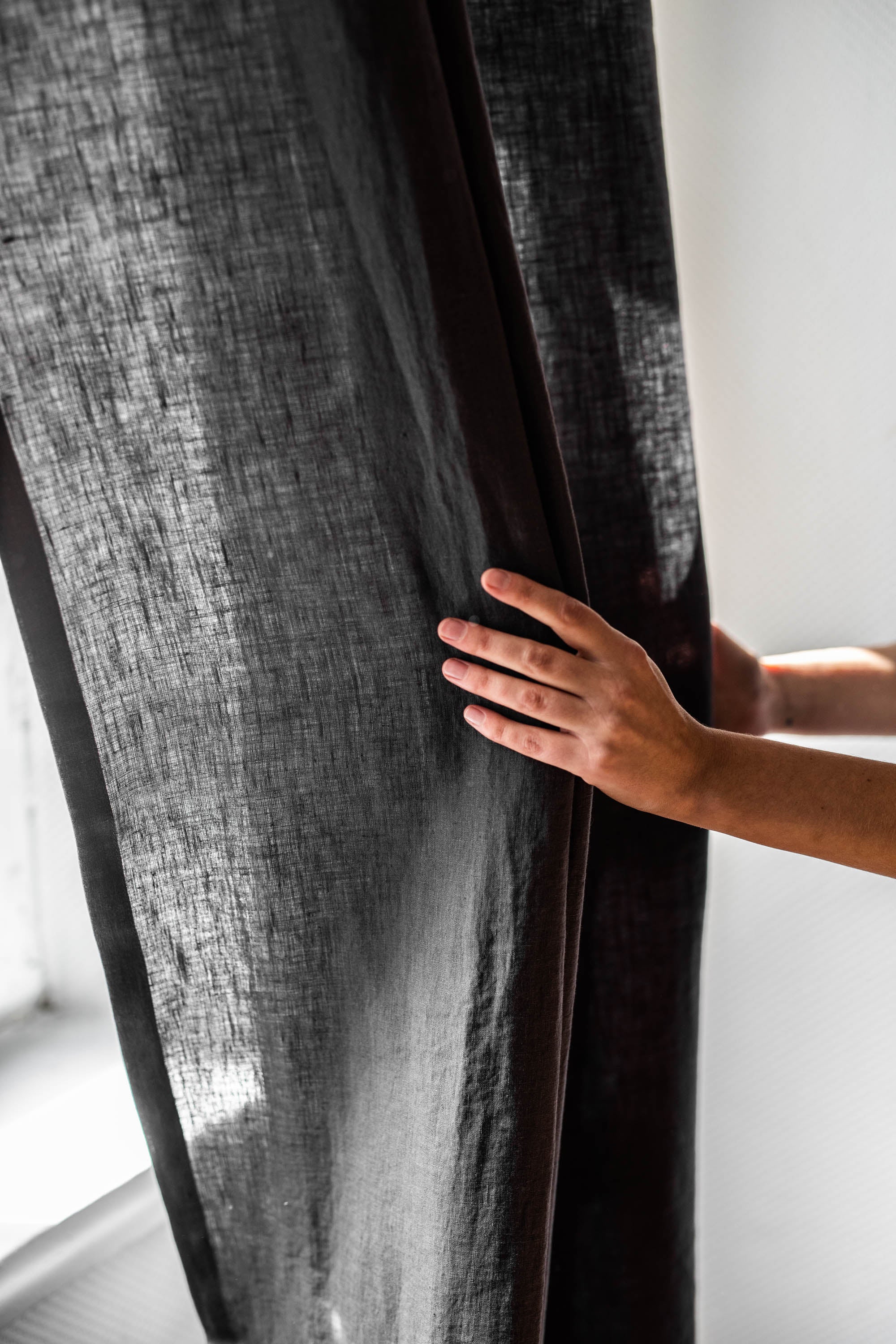 Tab top linen curtain in Charcoal