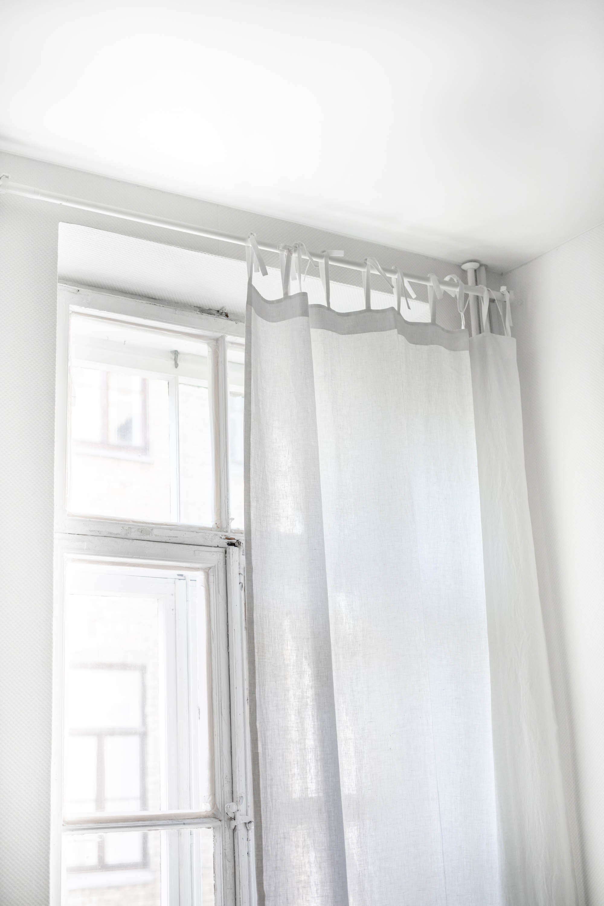 AmourLinen Linen dress 53x96" / 135x244cm / White Tie top linen curtain - 53x96" / 135x244cm / White Tie top linen curtain - 53x96" / 135x244cm / White