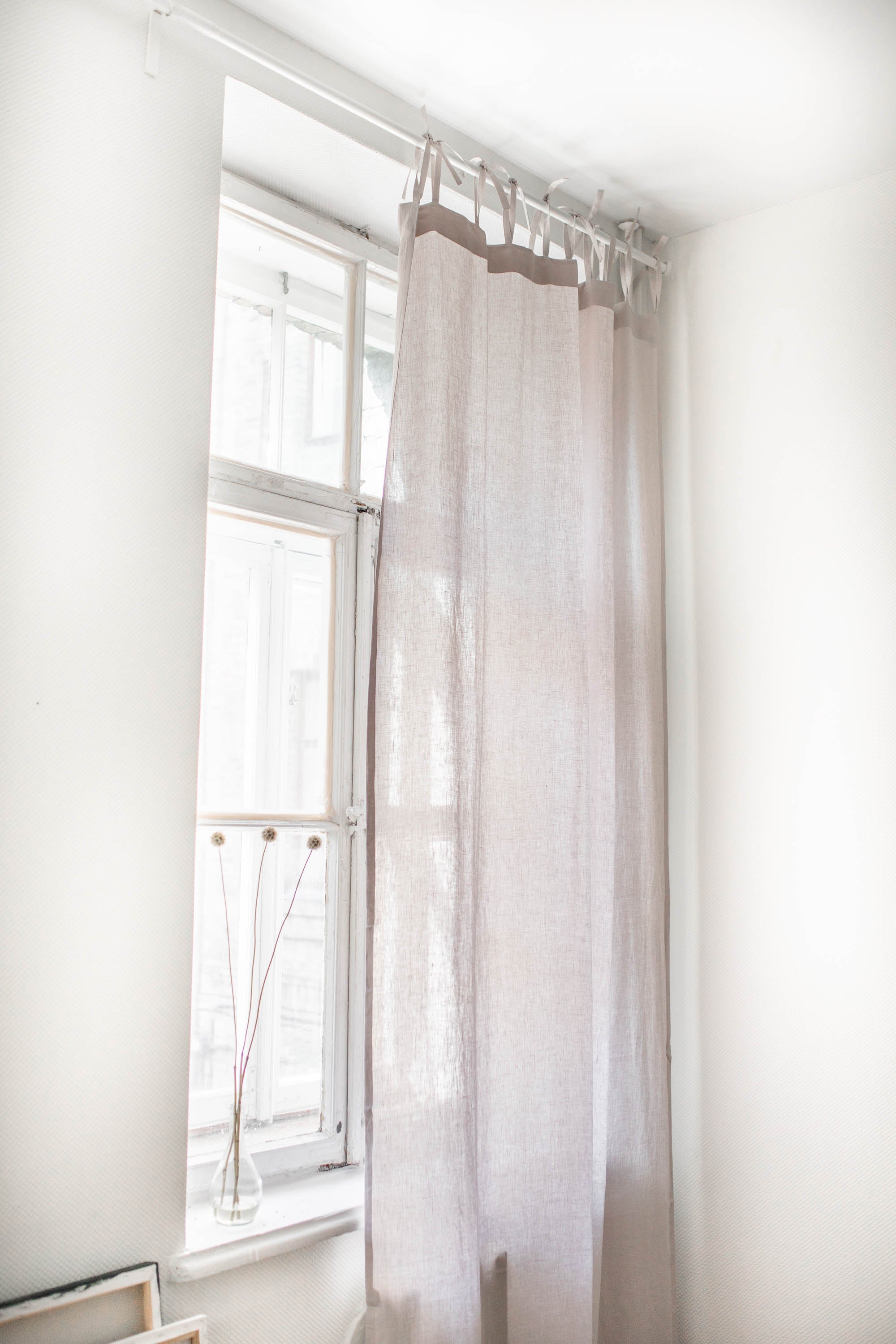 Tie top linen curtain in Cream