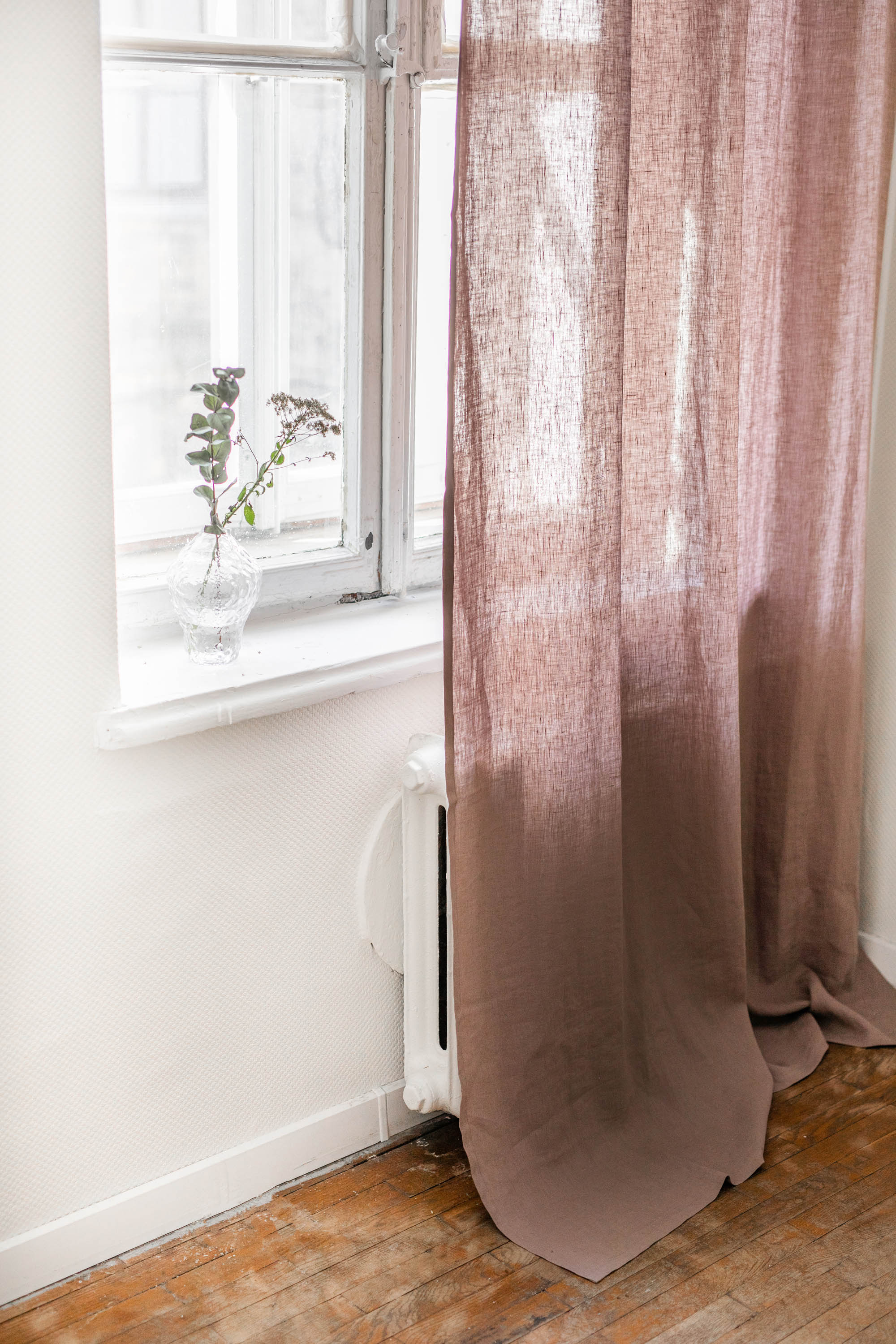 Tie top linen curtain in Rosy Brown