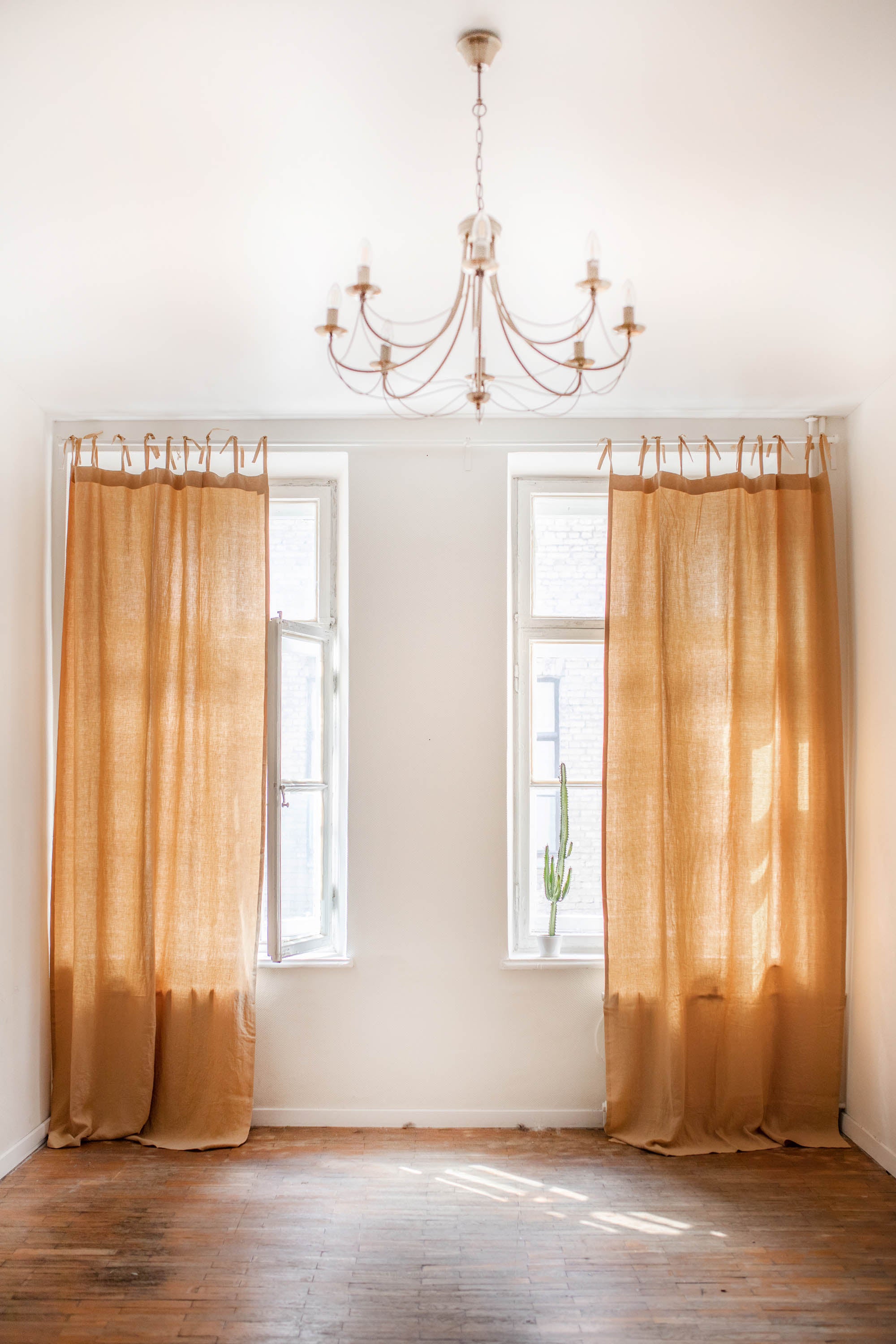 Tie top linen curtain in Mustard