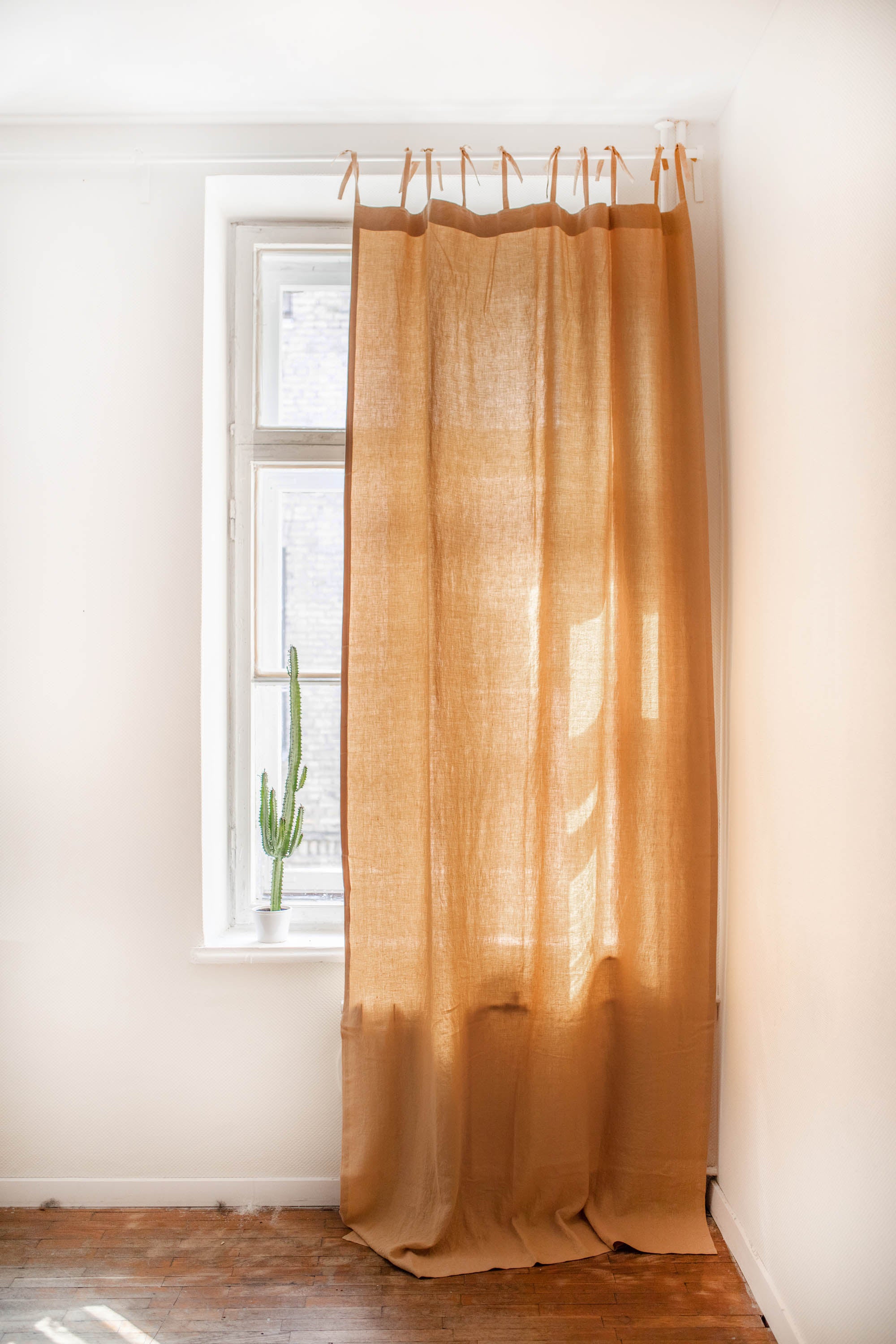 Tie top linen curtain in Mustard