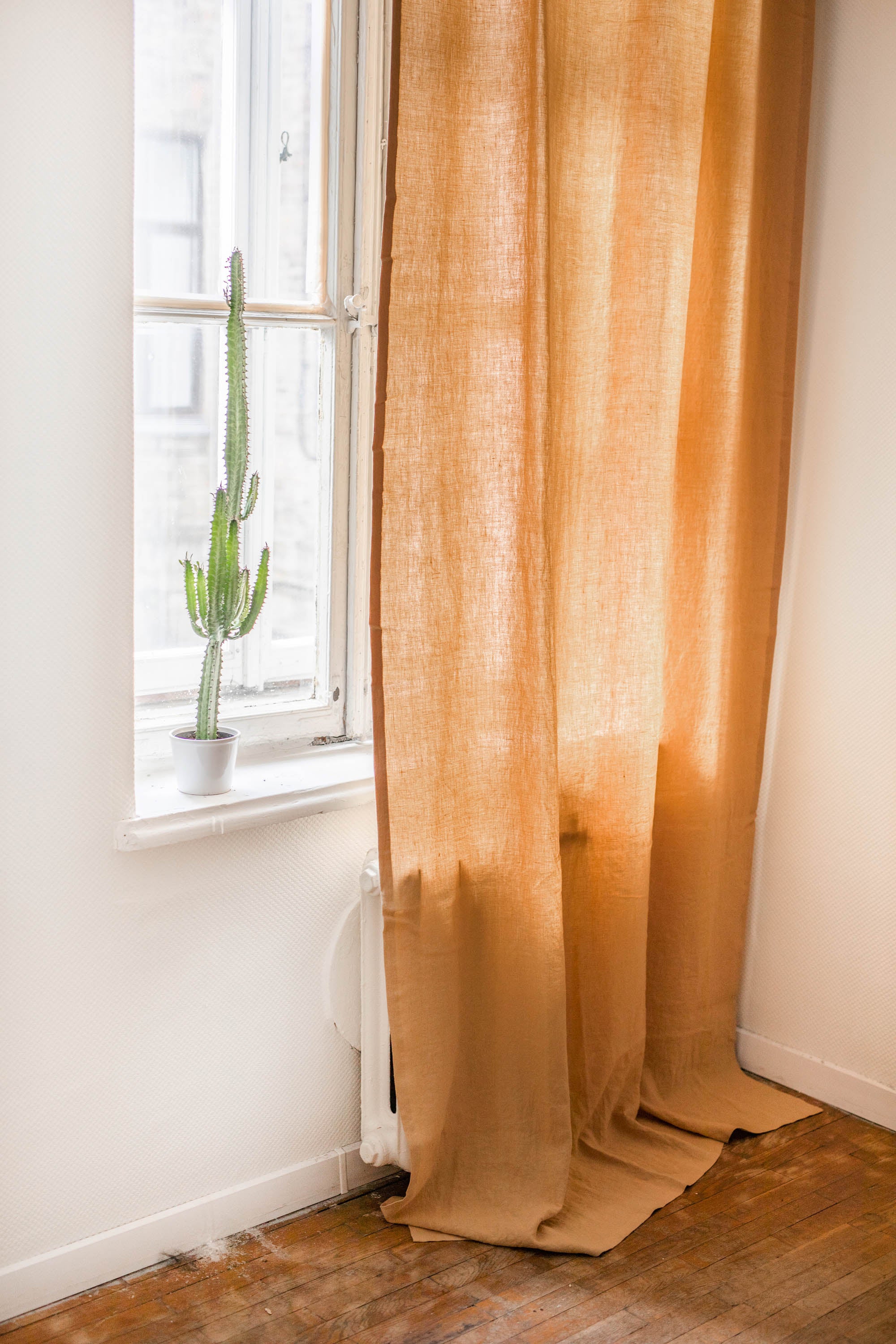 Tie top linen curtain in Mustard