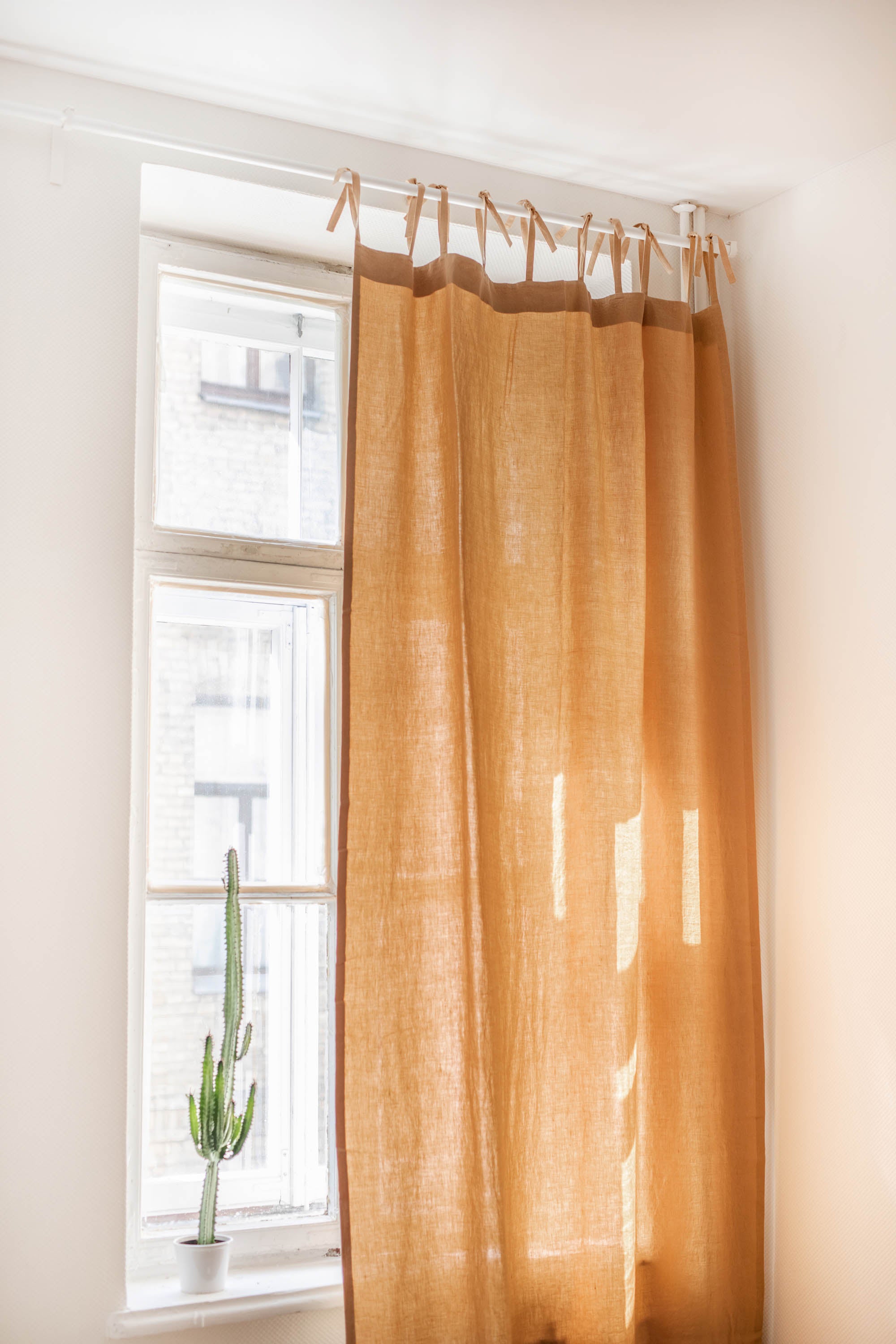 Tie top linen curtain in Mustard