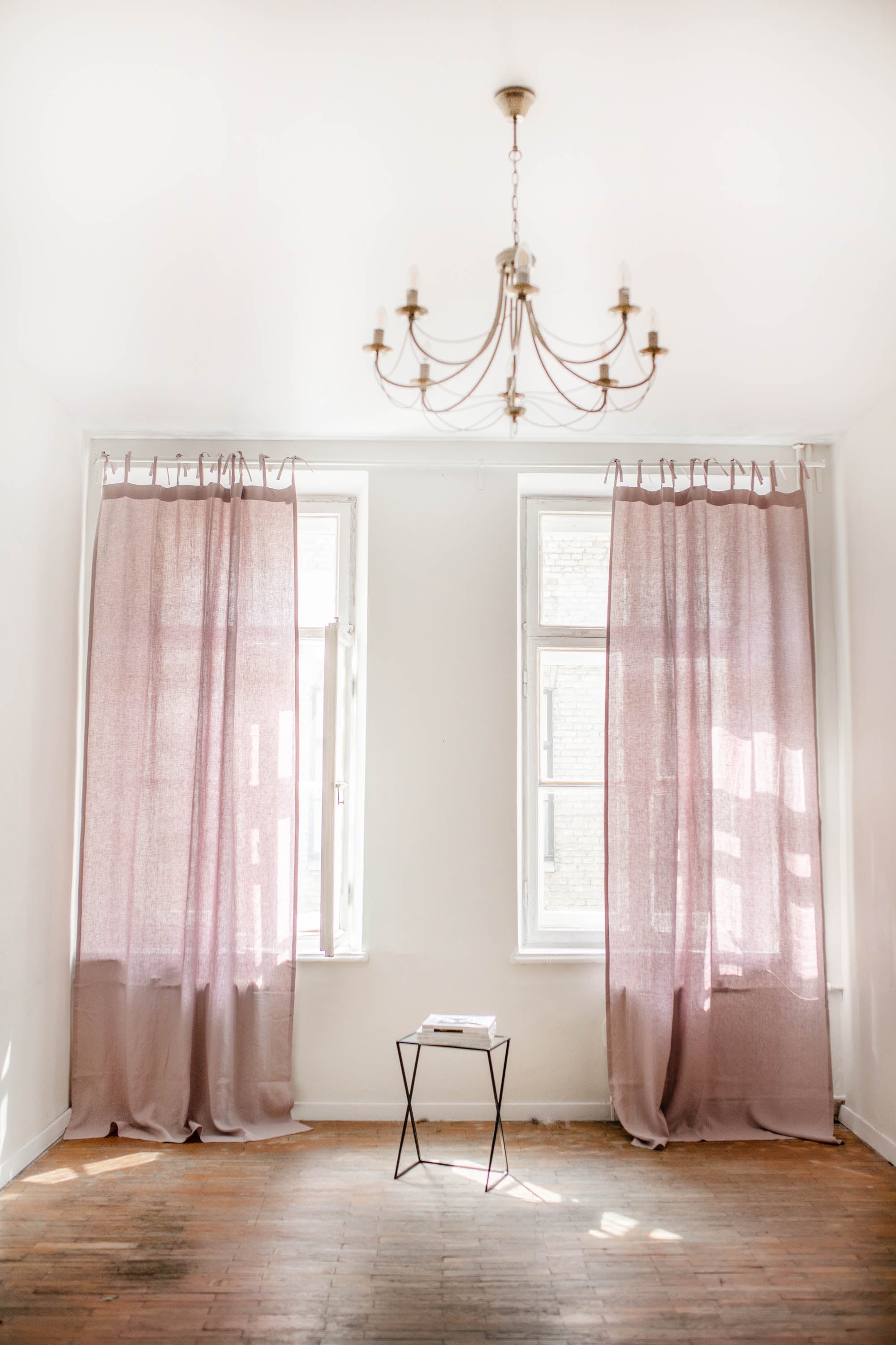 Tie top linen curtain in Dusty Rose