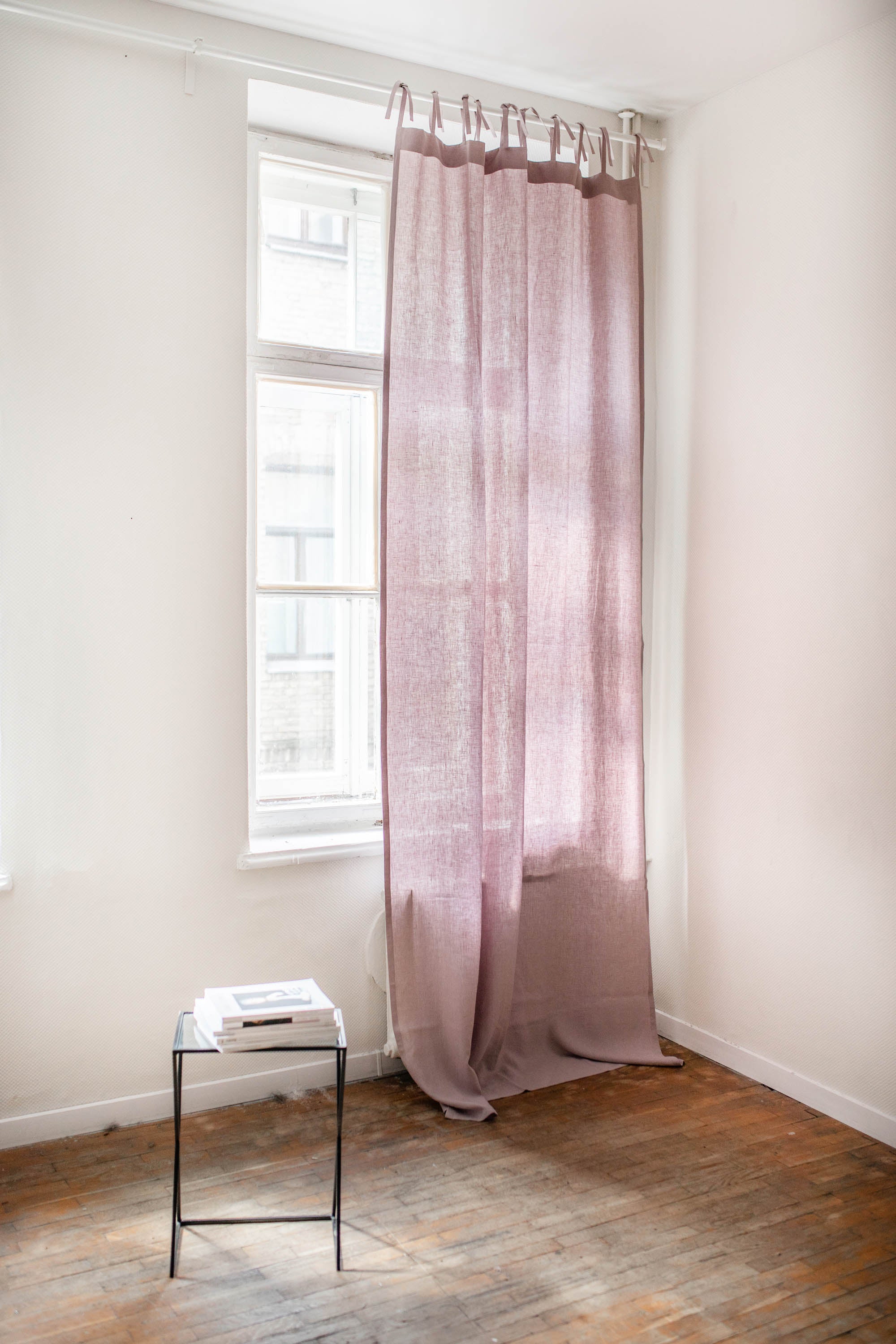 Tie top linen curtain in Dusty Rose